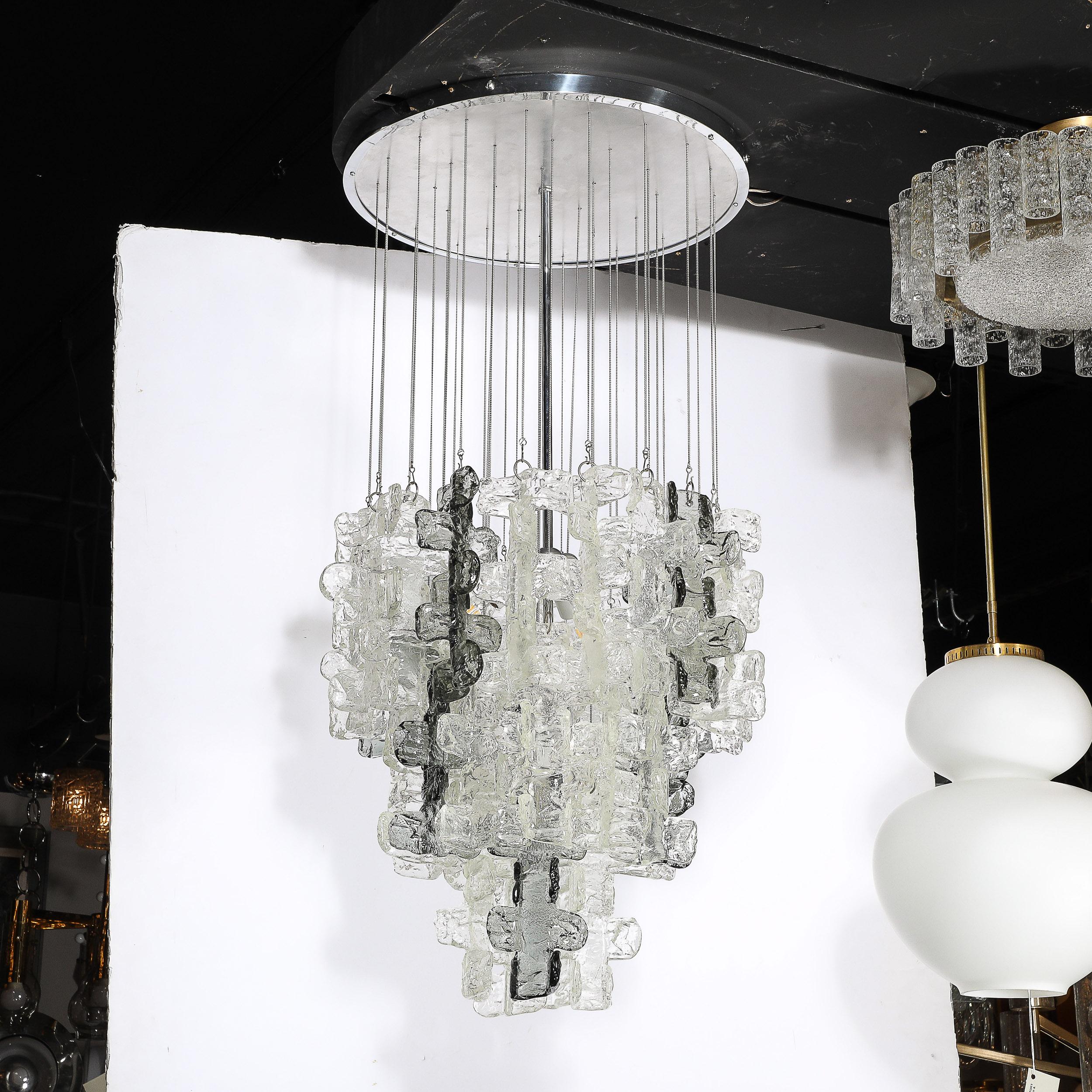 Mid-Century Modernist Textural Clear & Smoked Glass Chandelier by Mazzega For Sale 7