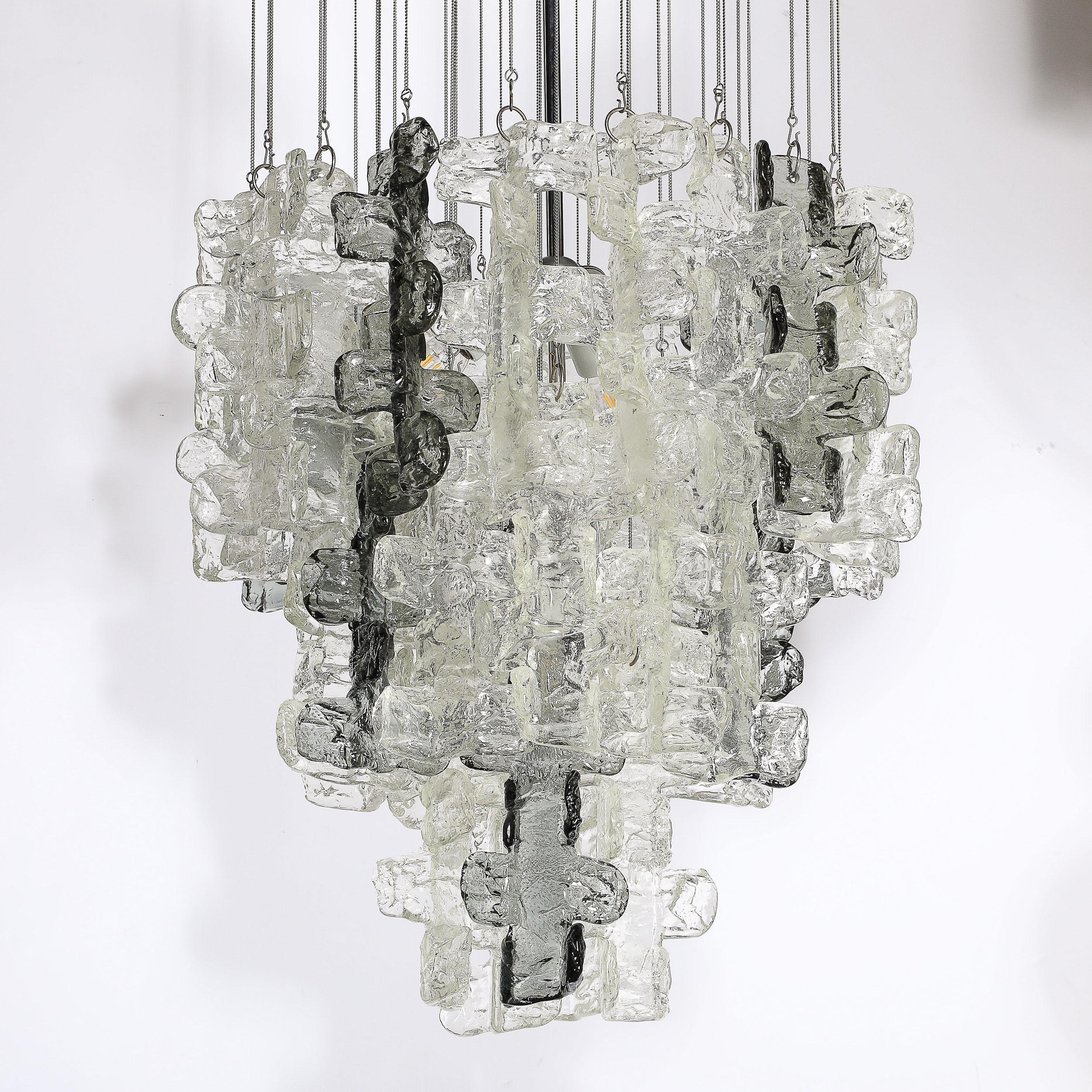 Mid-Century Modernist Textural Clear & Smoked Glass Chandelier by Mazzega For Sale 8