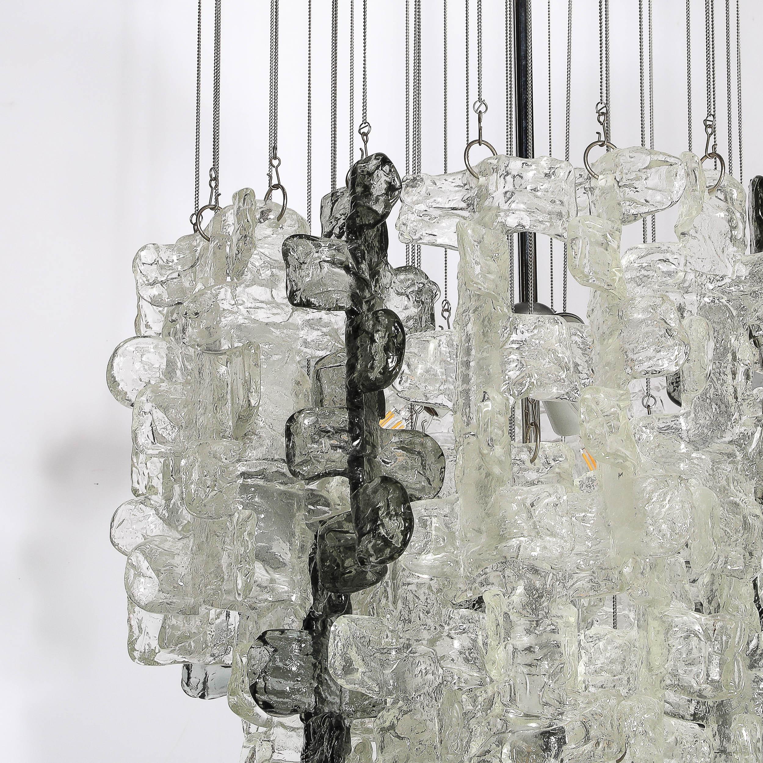 Mid-Century Modernist Textural Clear & Smoked Glass Chandelier by Mazzega For Sale 9
