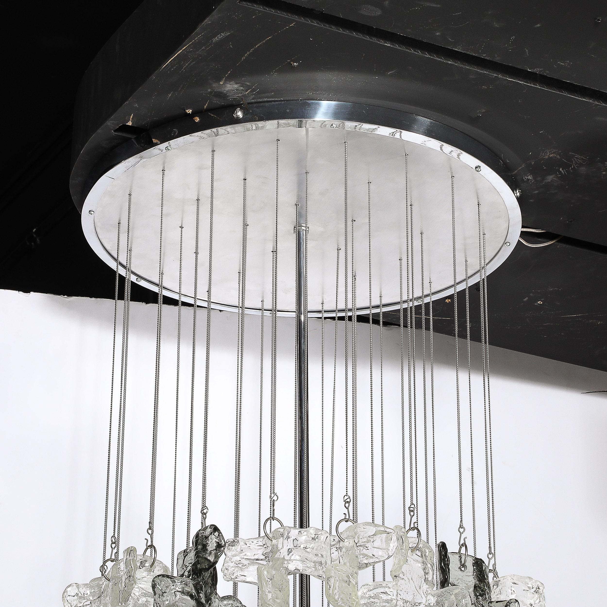 Mid-Century Modernist Textural Clear & Smoked Glass Chandelier by Mazzega For Sale 10