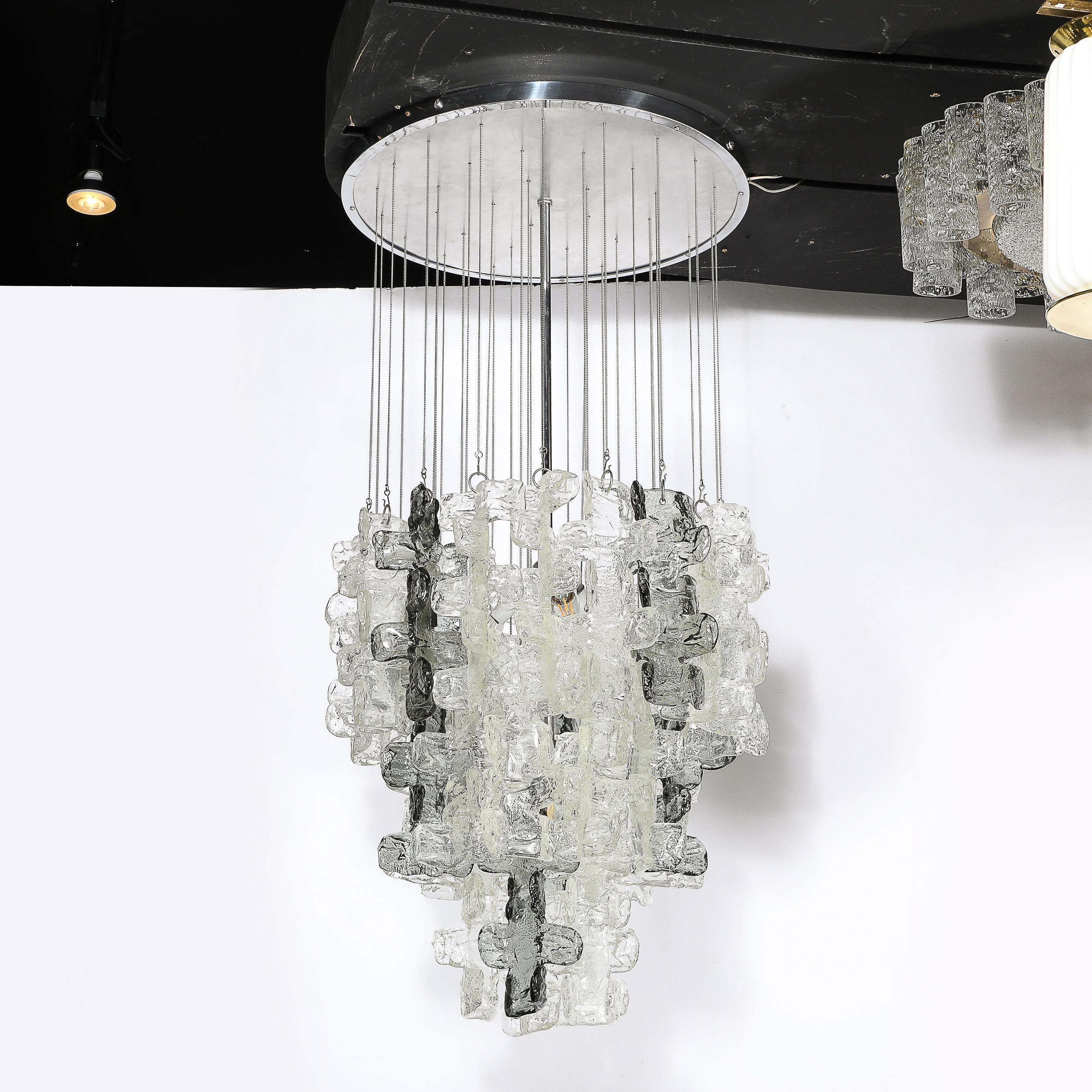 Mid-Century Modernist Textural Clear & Smoked Glass Chandelier by Mazzega For Sale 11