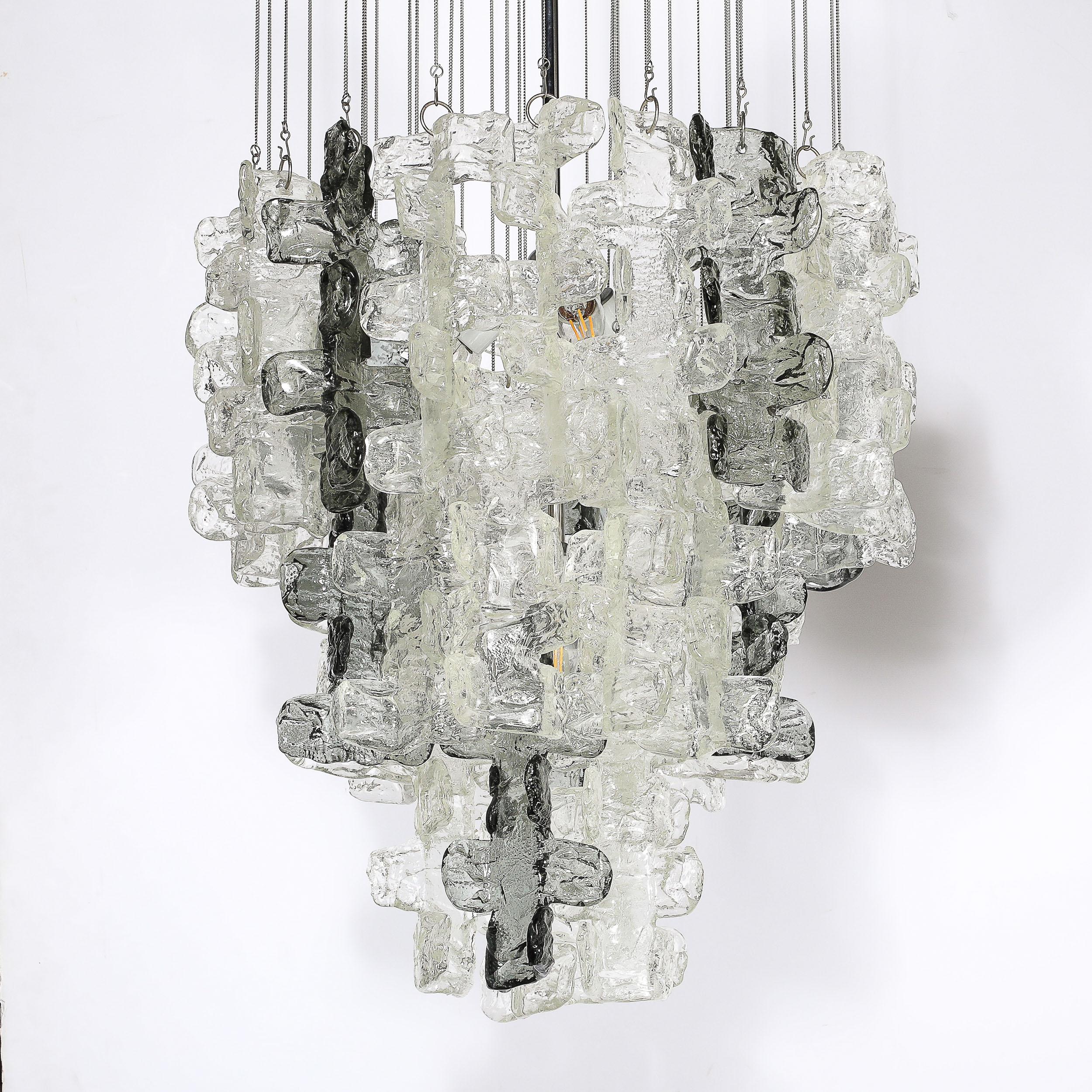 Mid-Century Modernist Textural Clear & Smoked Glass Chandelier by Mazzega For Sale 12