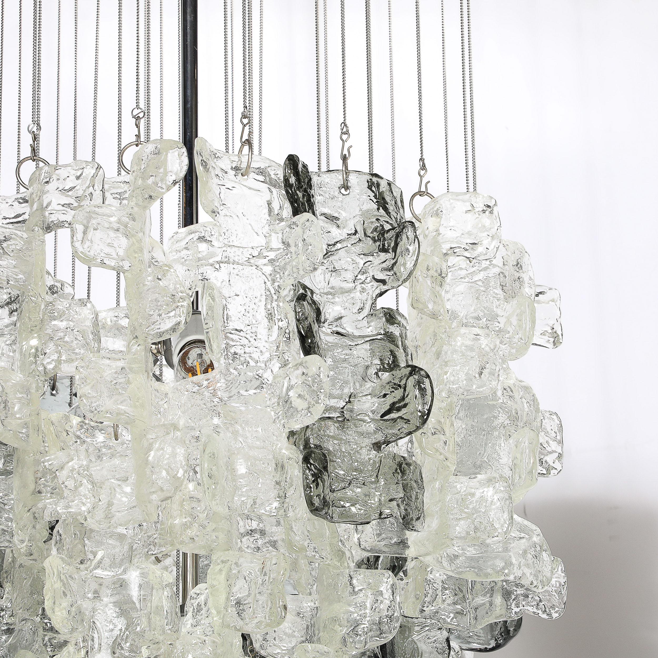 Mid-Century Modernist Textural Clear & Smoked Glass Chandelier by Mazzega For Sale 13