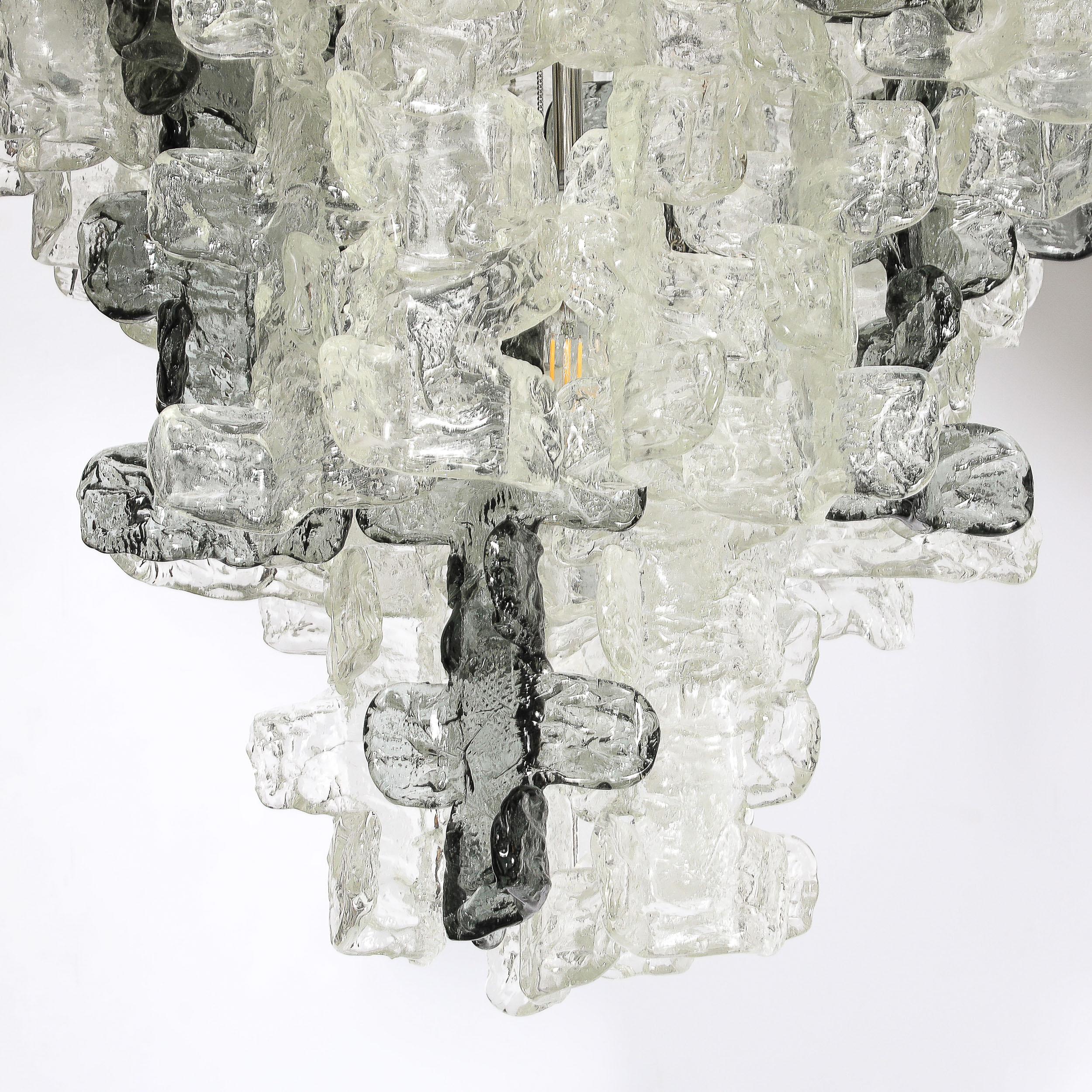 Mid-Century Modernist Textural Clear & Smoked Glass Chandelier by Mazzega For Sale 14