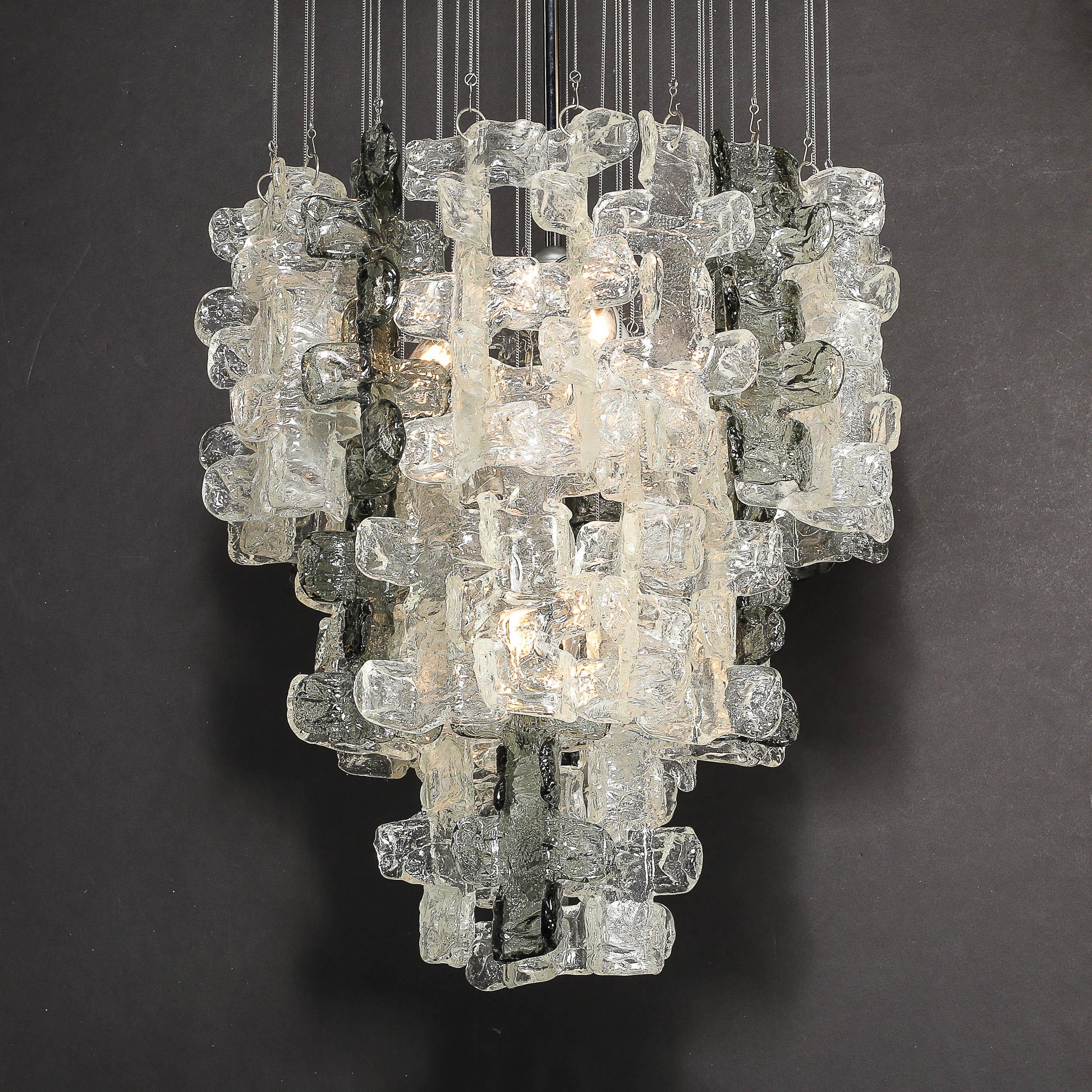 Late 20th Century Mid-Century Modernist Textural Clear & Smoked Glass Chandelier by Mazzega For Sale