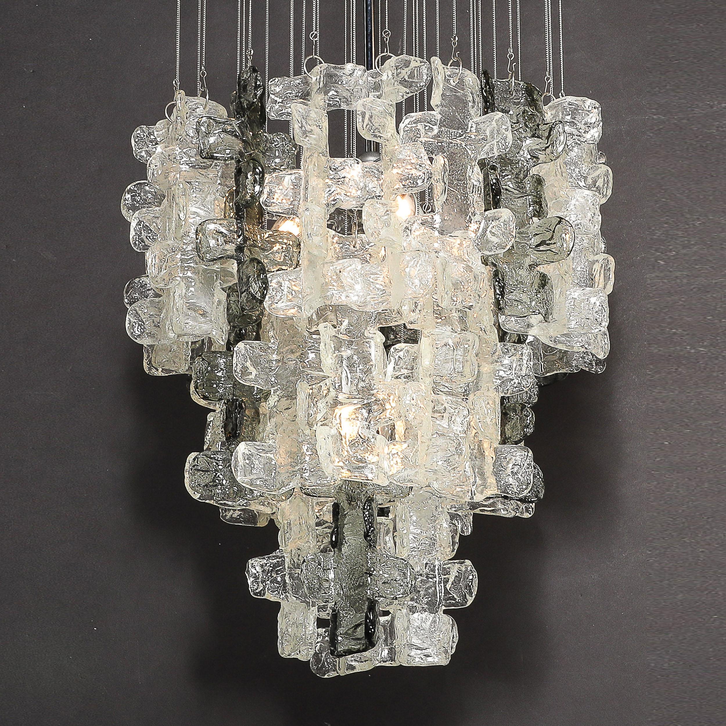 Mid-Century Modernist Textural Clear & Smoked Glass Chandelier by Mazzega For Sale 1