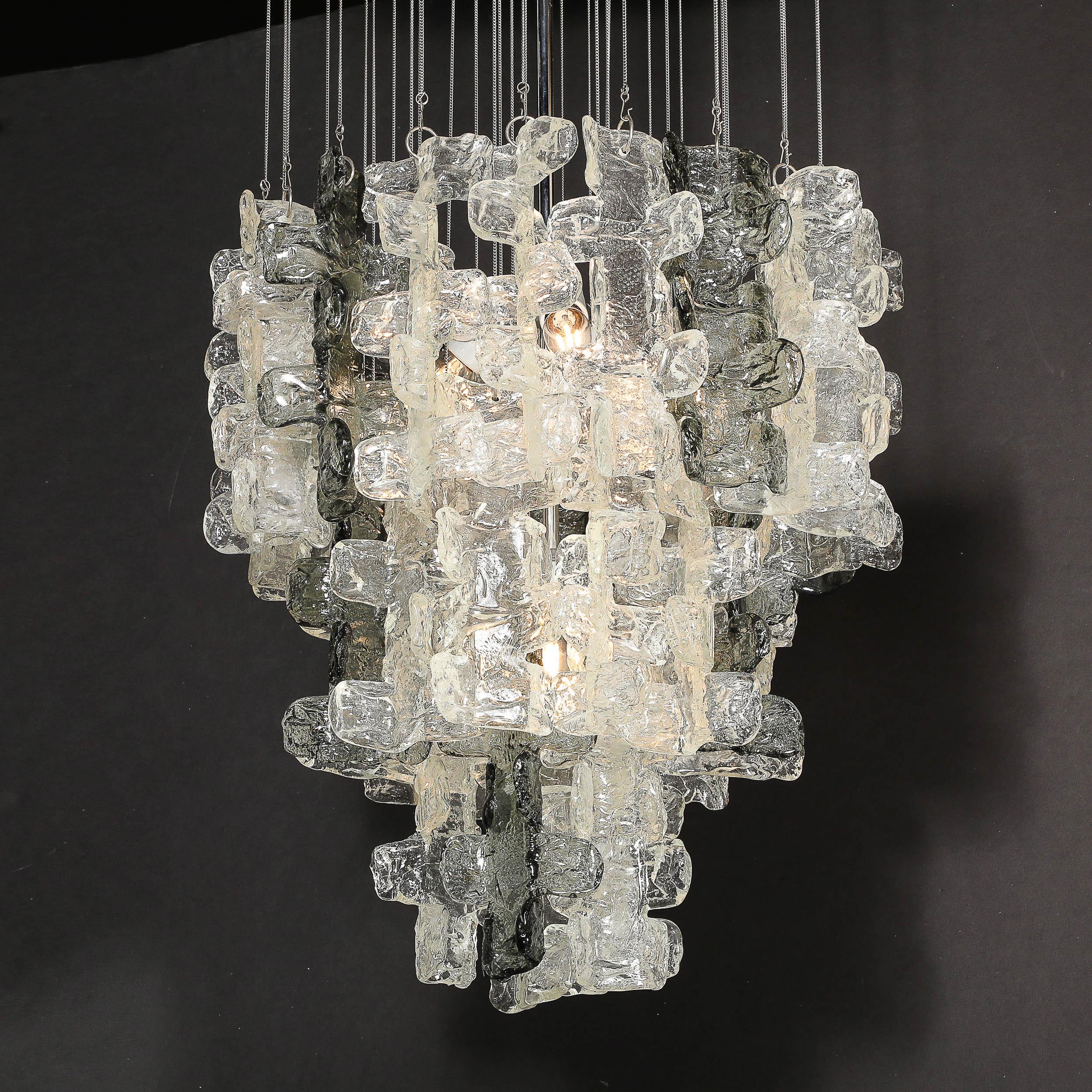 Mid-Century Modernist Textural Clear & Smoked Glass Chandelier by Mazzega For Sale 2