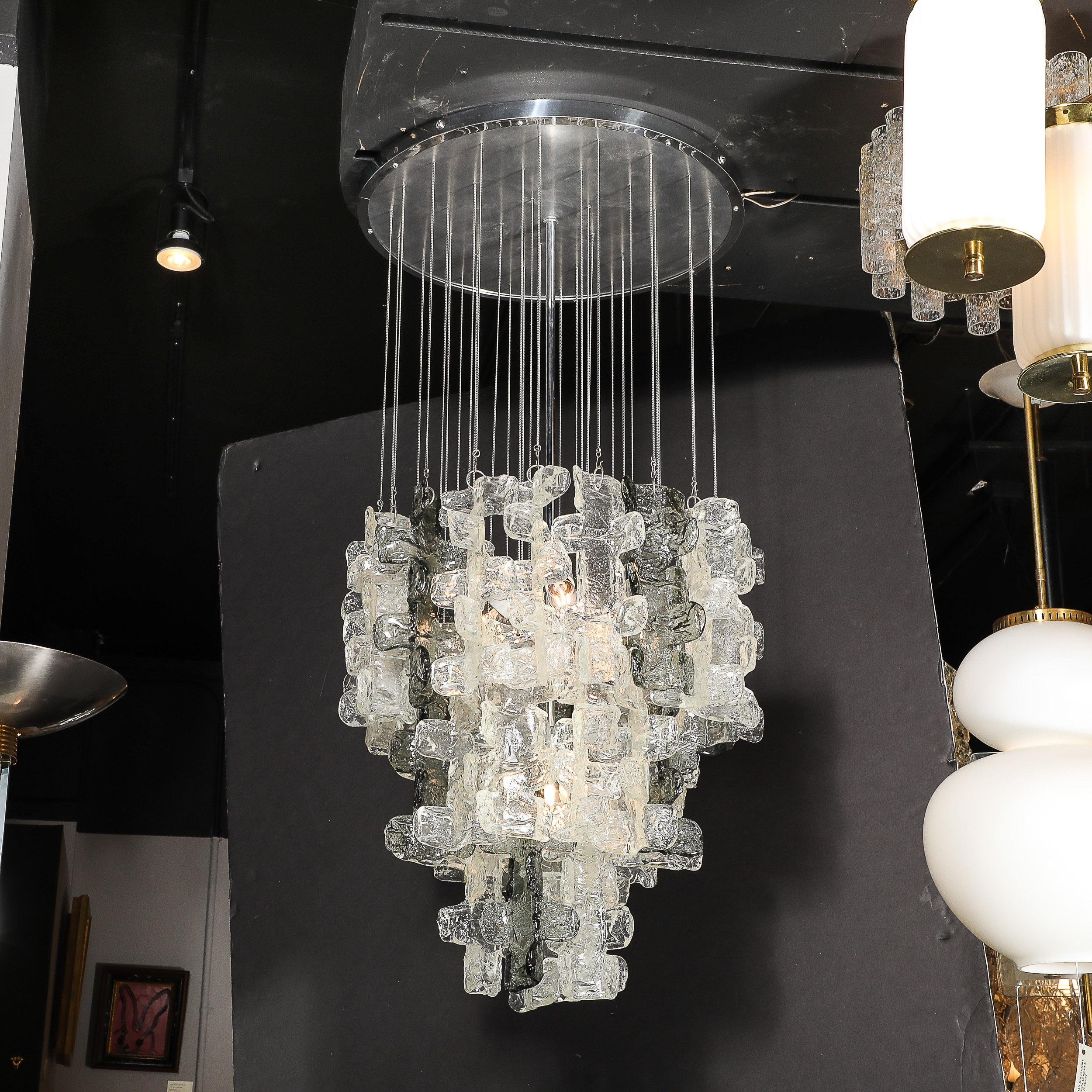 Mid-Century Modernist Textural Clear & Smoked Glass Chandelier by Mazzega For Sale 3