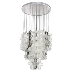 Mid-Century Modernist Textural Clear & Smoked Glass Chandelier by Mazzega