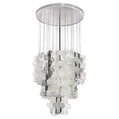 Mid-Century Modernist Textural Clear 
Smoked Glass Chandelier by Mazzega