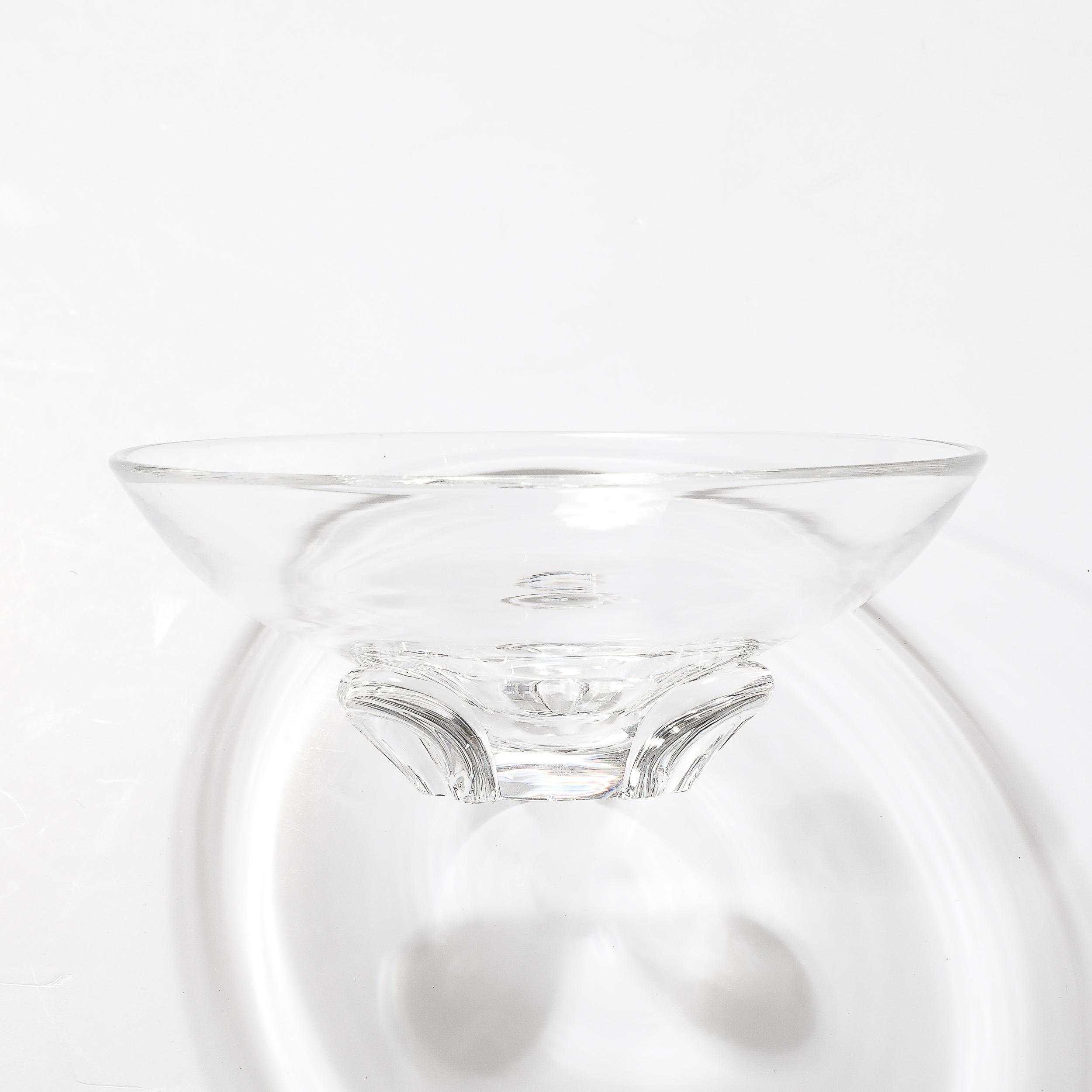 Mid-Century Modernist Three Footed Crystal Bowl by Steuben 5