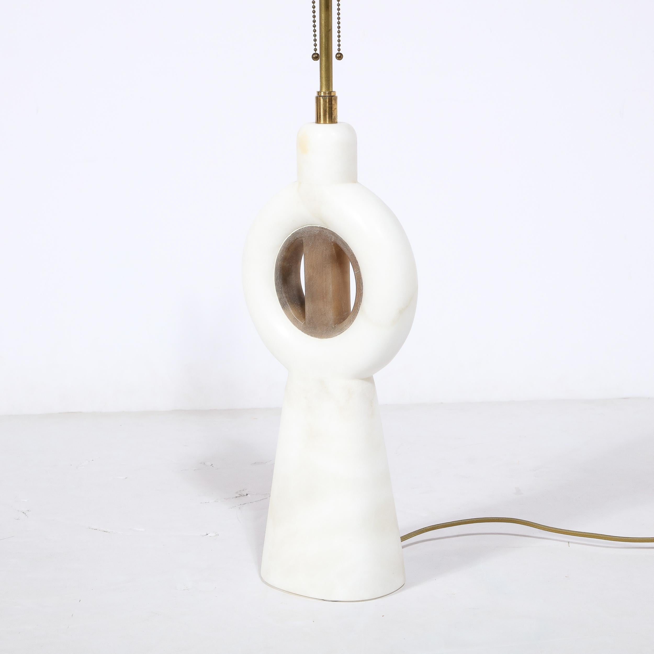 Mid-Century Modernist TOTEM Carved Alabaster Table Lamp W/ Inlaid Onyx Detailing 5