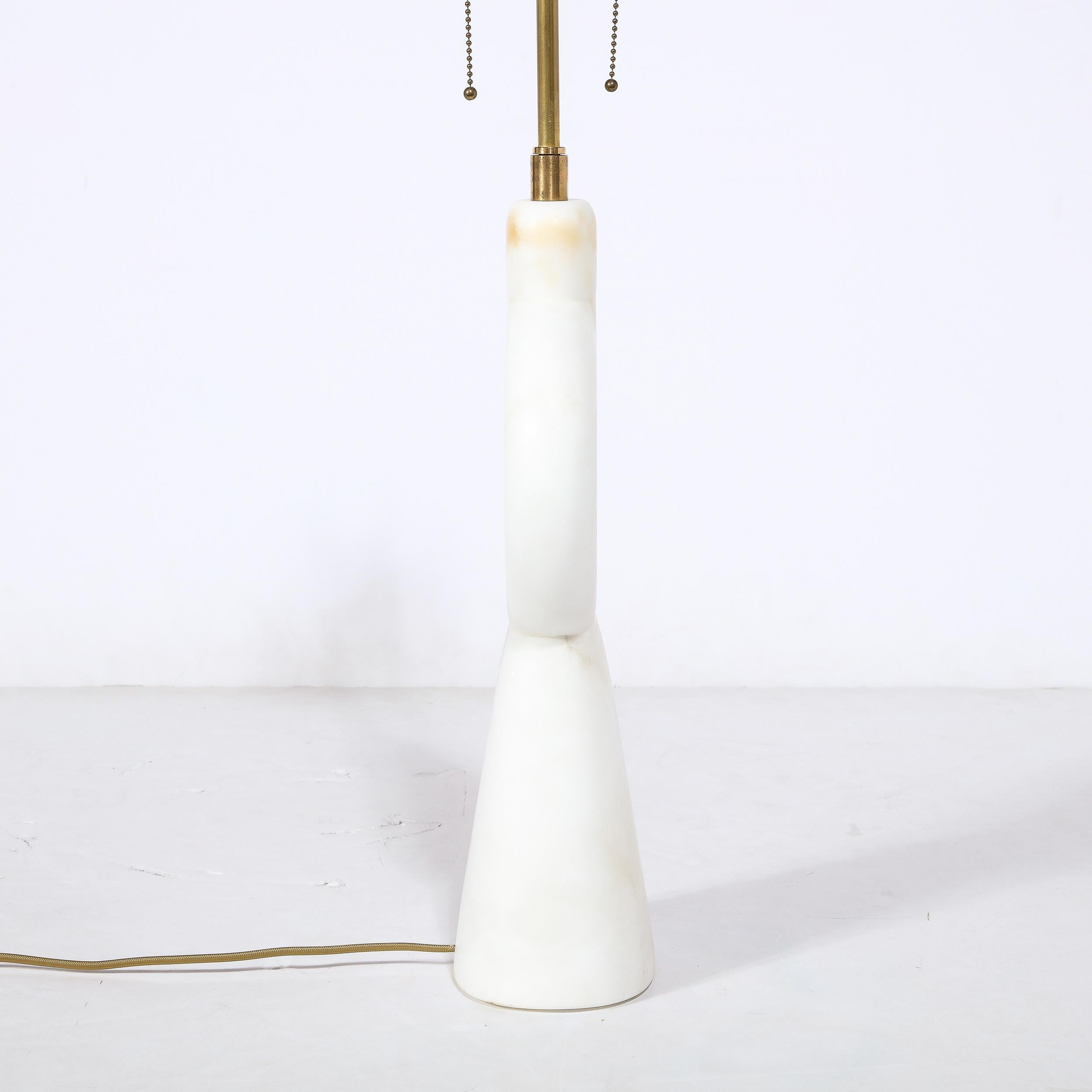 Mid-Century Modernist TOTEM Carved Alabaster Table Lamp W/ Inlaid Onyx Detailing 7