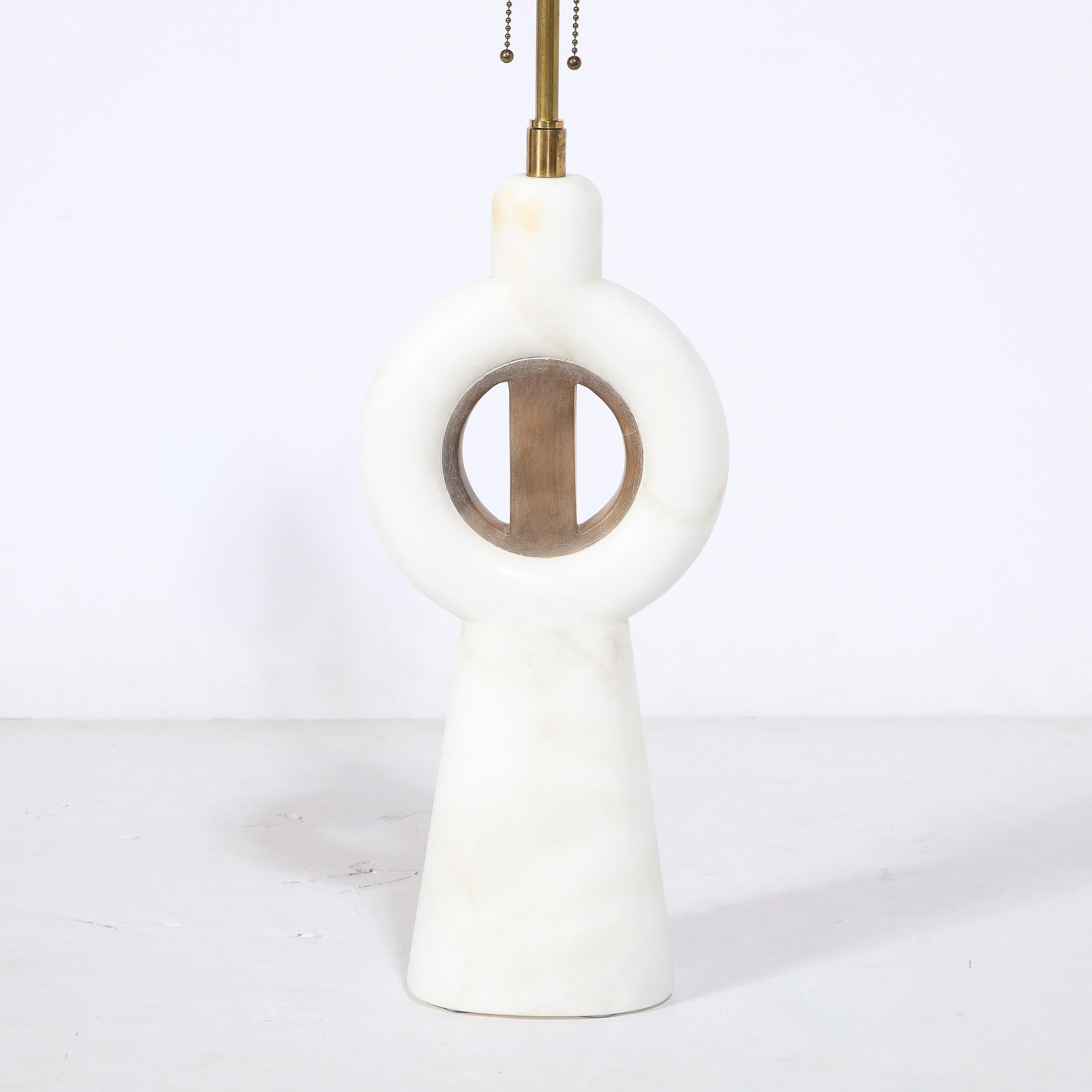 Mid-Century Modernist TOTEM Carved Alabaster Table Lamp W/ Inlaid Onyx Detailing 1