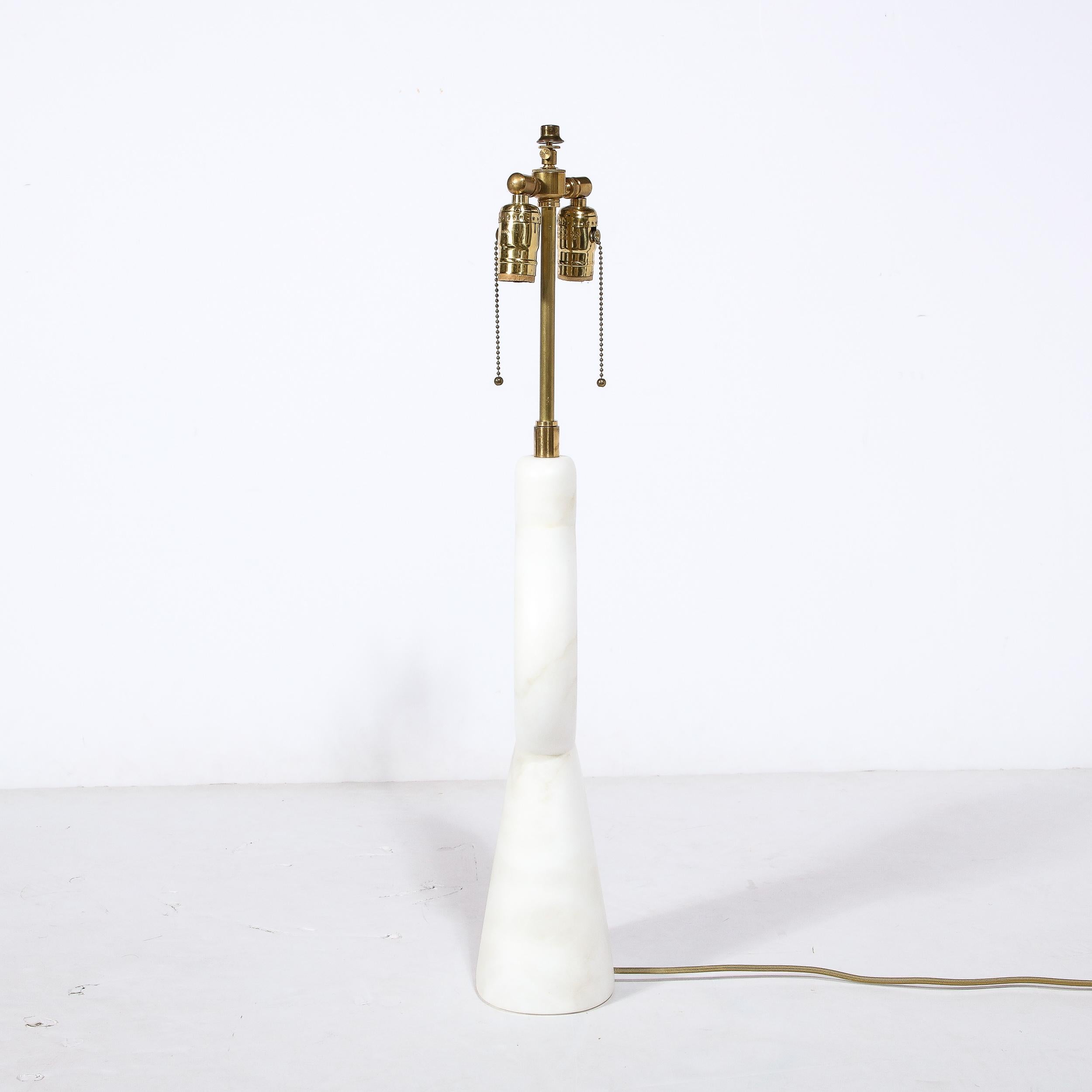 Mid-Century Modernist TOTEM Carved Alabaster Table Lamp W/ Inlaid Onyx Detailing 4