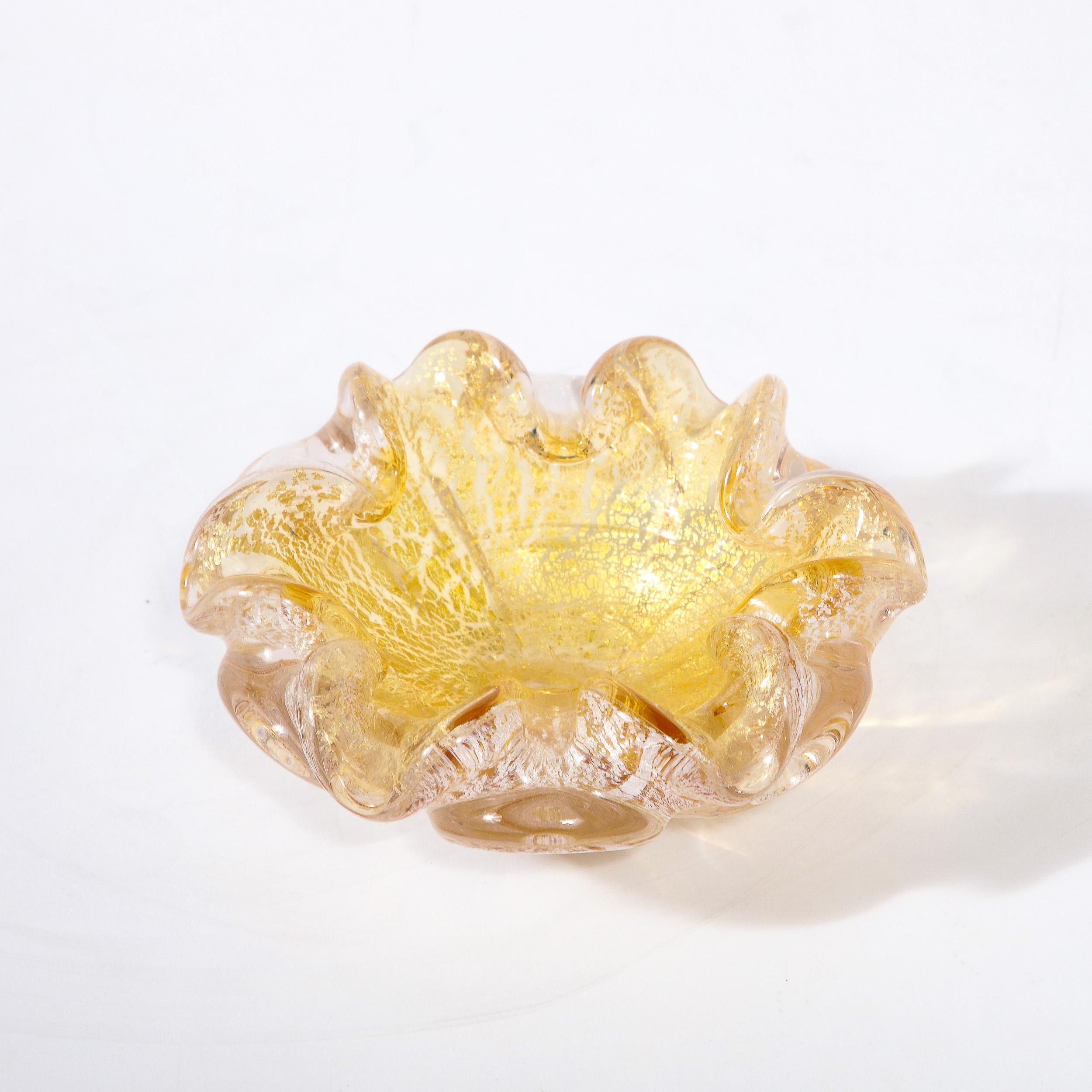 Mid-Century Modernist Transluzentes mundgeblasenes Murano & 24K Gold Glas Schale im Angebot 5