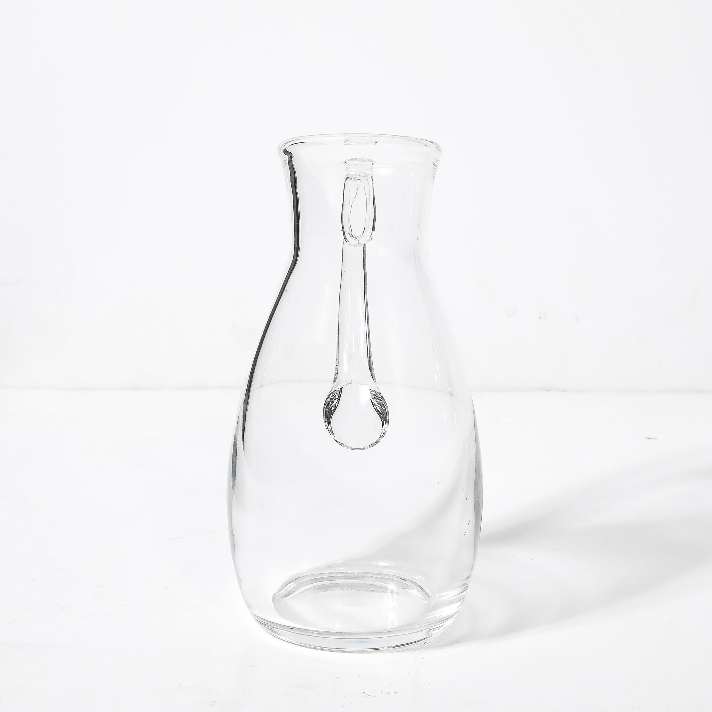 French Mid-Century Modernist Transparent Crystal Pitcher Signed Baccarat