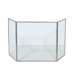 Mid-Century Modernist Tri-Fold Chrome and Glass Fire Screen