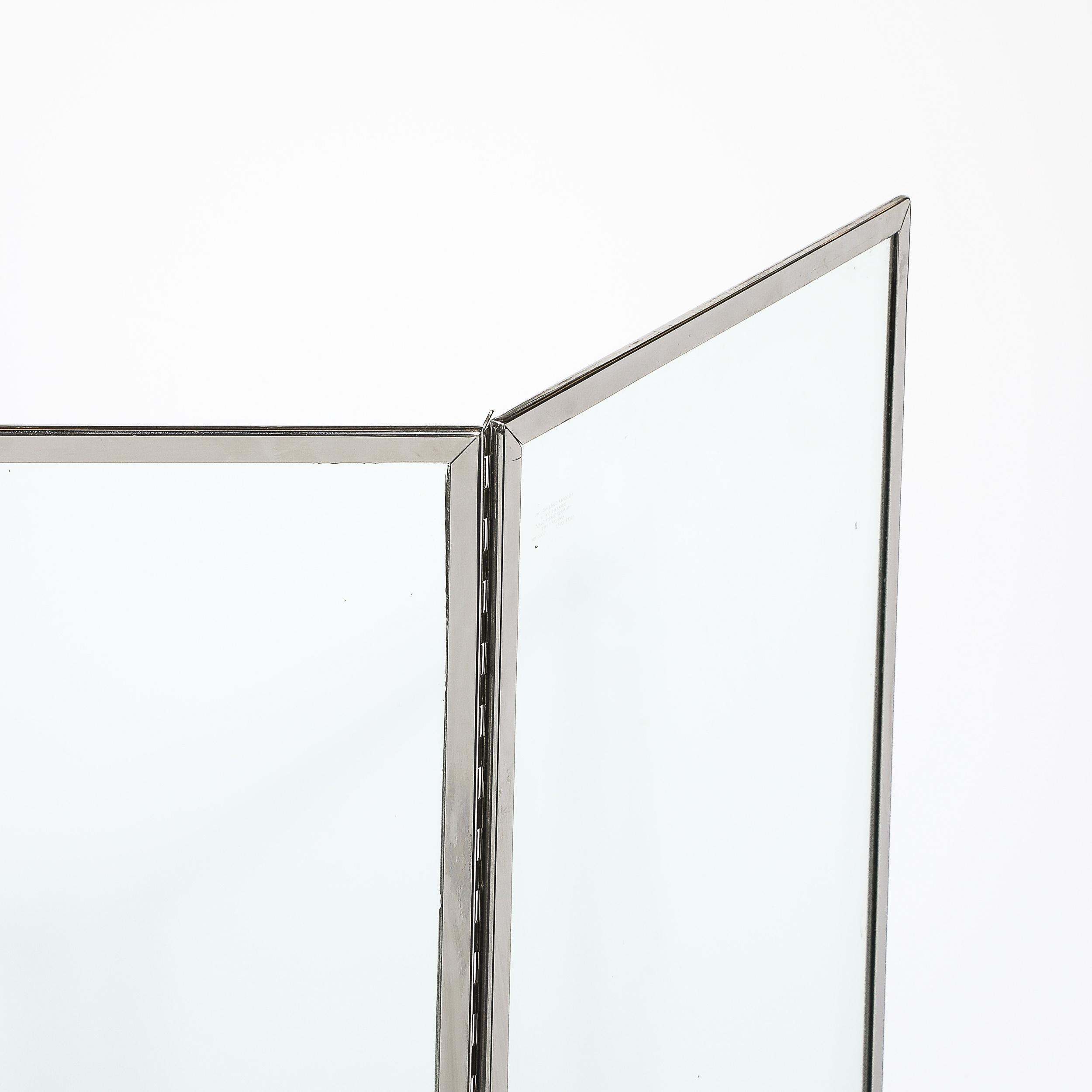 Fin du 20e siècle Pare-feu moderniste du milieu du siècle dernier à trois volets en chrome et verre en vente