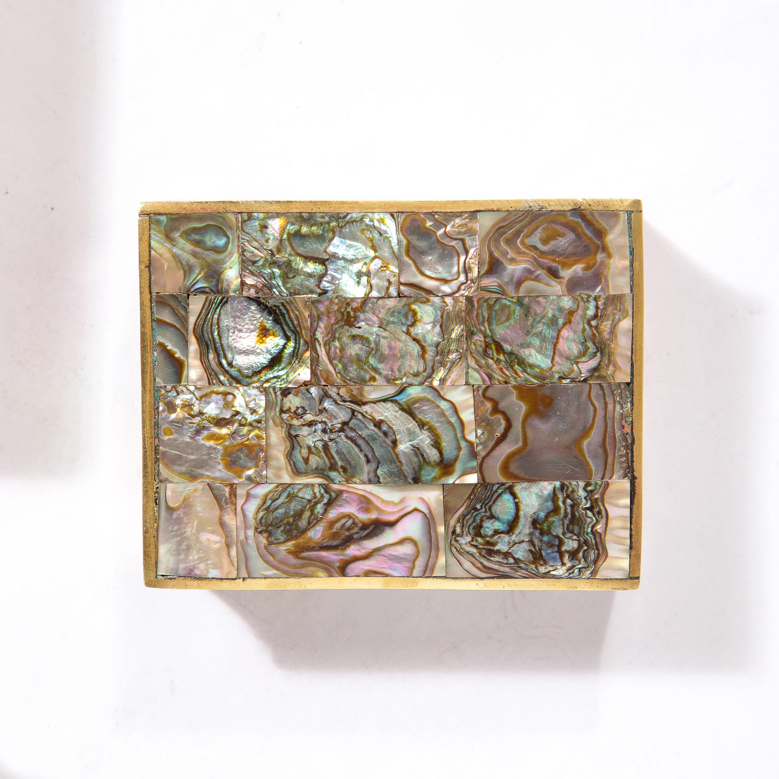 Mid-Century Modernist Trinket Boxes W/ Brass Frames & Tessellated Abalone Shell 9