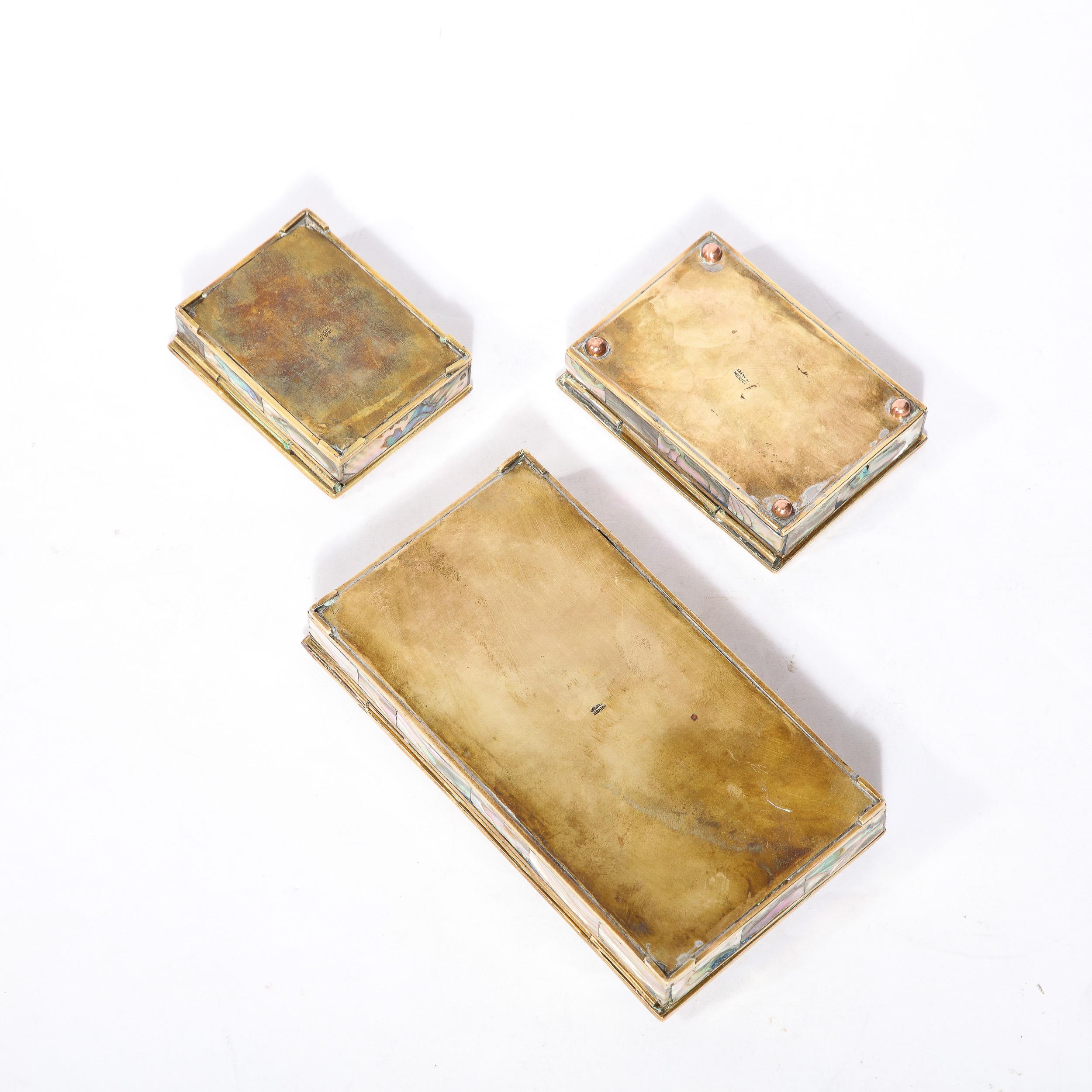 Mid-Century Modernist Trinket Boxes W/ Brass Frames & Tessellated Abalone Shell 11