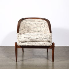 Mid-Century Modernist Tub Back Club Chair w/ Walnut Tapered Sculptural Supports