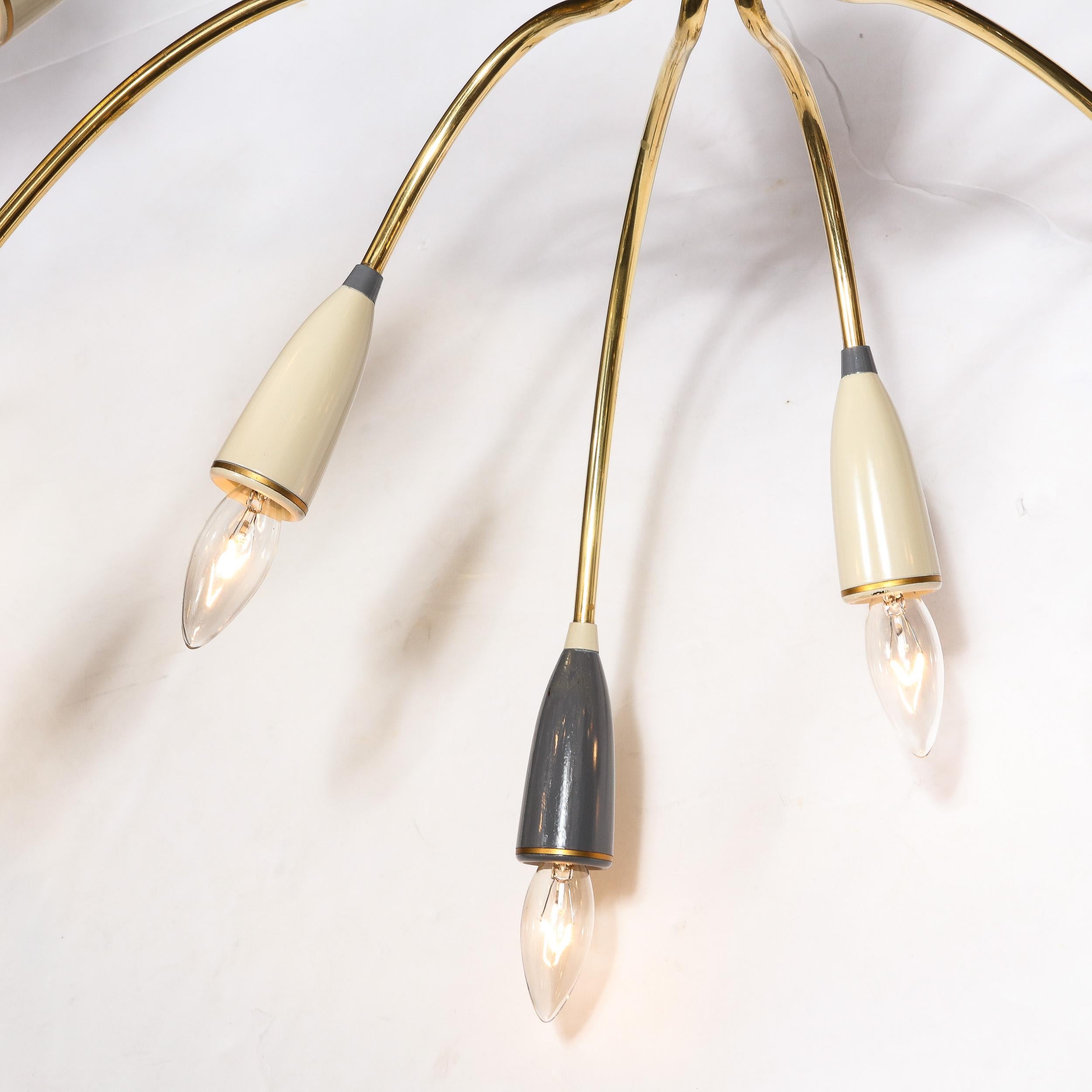 Lampadario a dodici bracci in ottone e smalto di Stilnovo, modernista del metà del secolo scorso in vendita 1