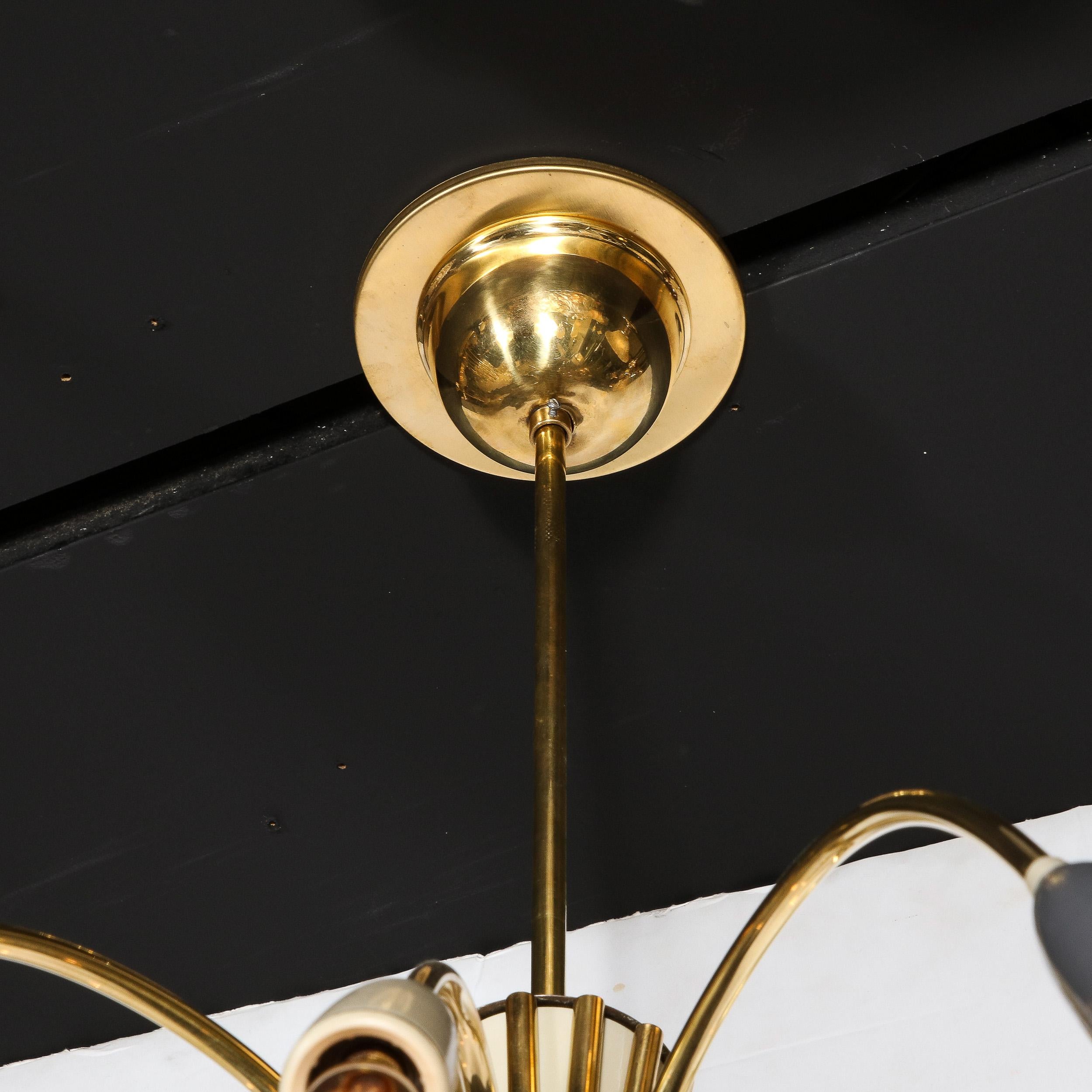 Mid-Century Modernist Twelve Arm Brass and Enamel Chandelier by Stilnovo For Sale 4