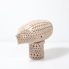 Scultura di testa in terracotta modernista di metà secolo "Senza titolo" firmata Alexander Ney