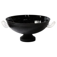 Mid-Century Modernist Urn Form Centerpiece Bowl in Black 
White Scavo Glass