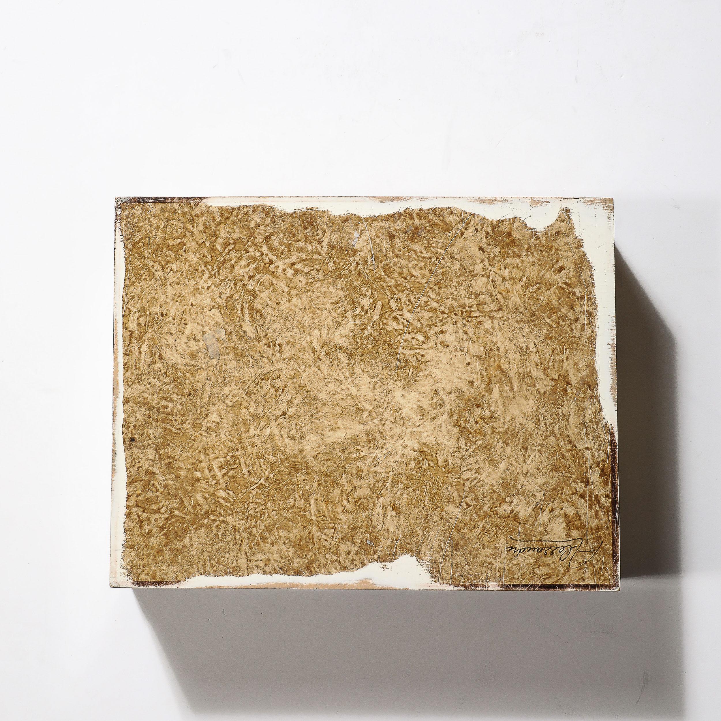 Mid-Century Modernist Vellum Hued Textural Box Signed 