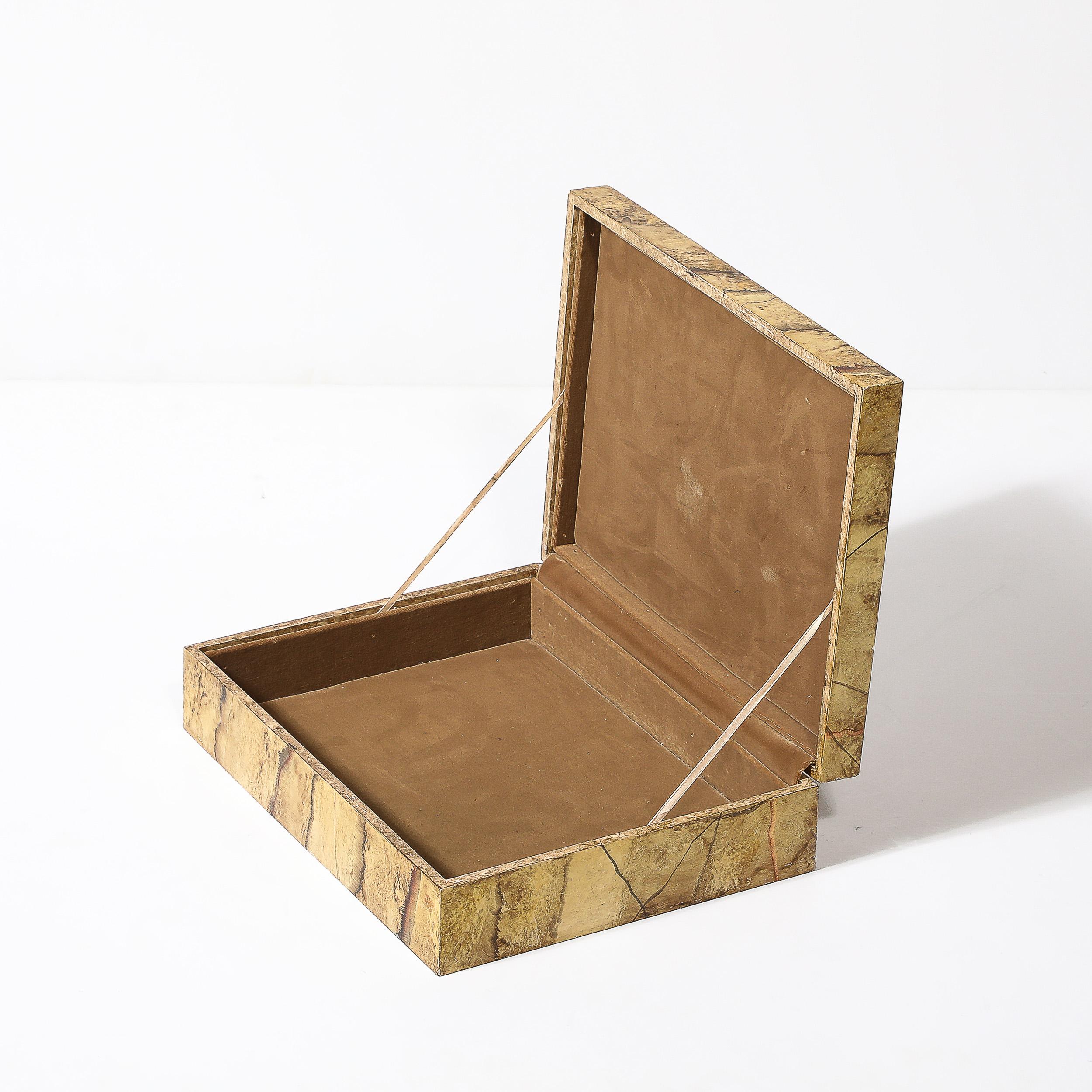Lacquer Mid-Century Modernist Vellum Hued Textural Box Signed 