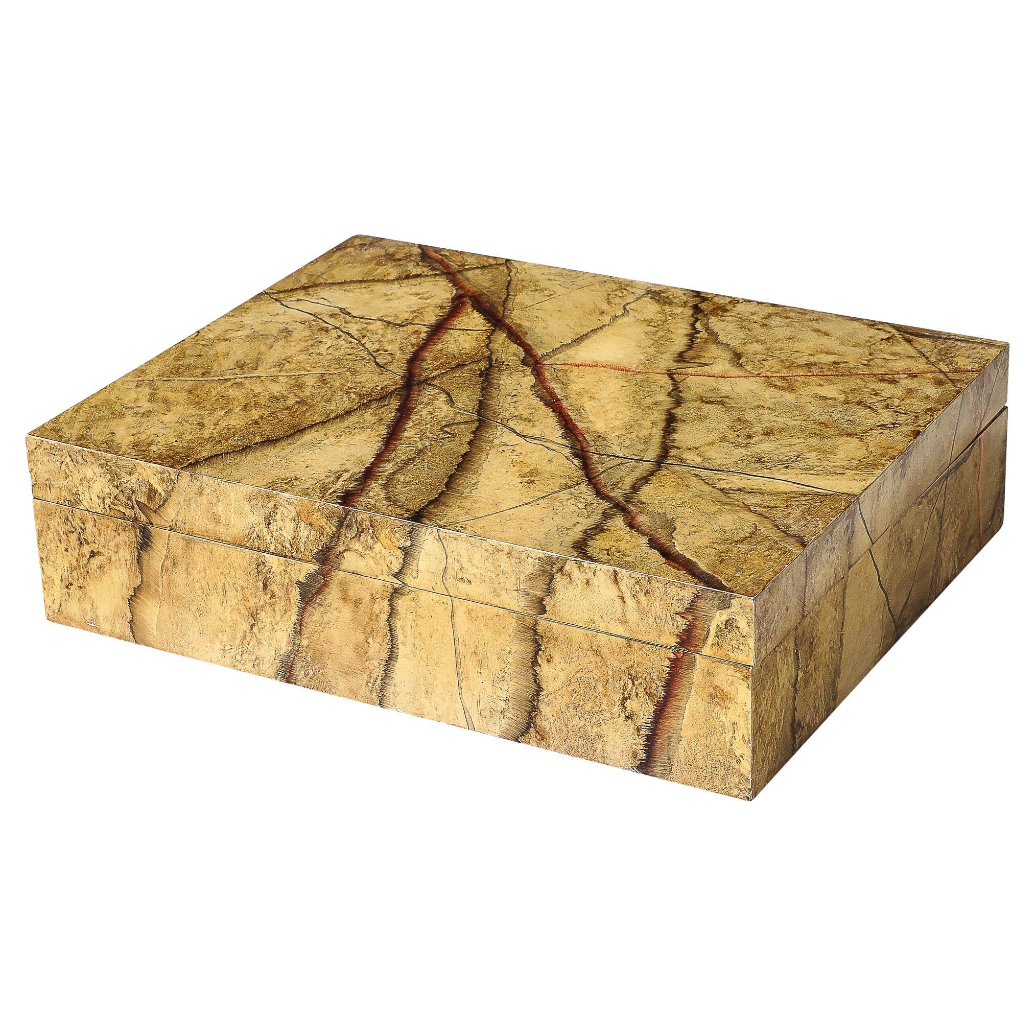 Mid-Century Modernist Vellum Hued Textural Box Signed "Allessandro" For Sale