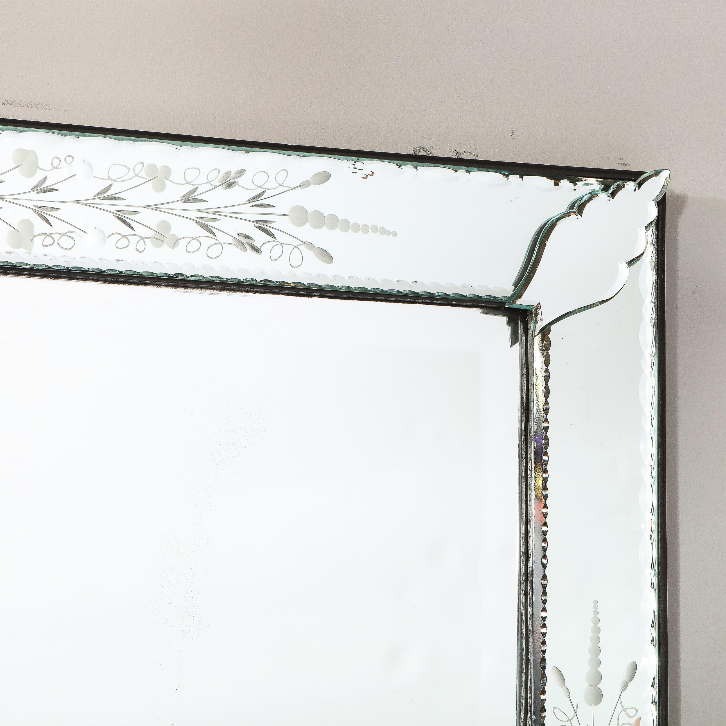 Italian Mid-Century Modernist Veneitian Mirror, Chain Beveled and Reverse Etched