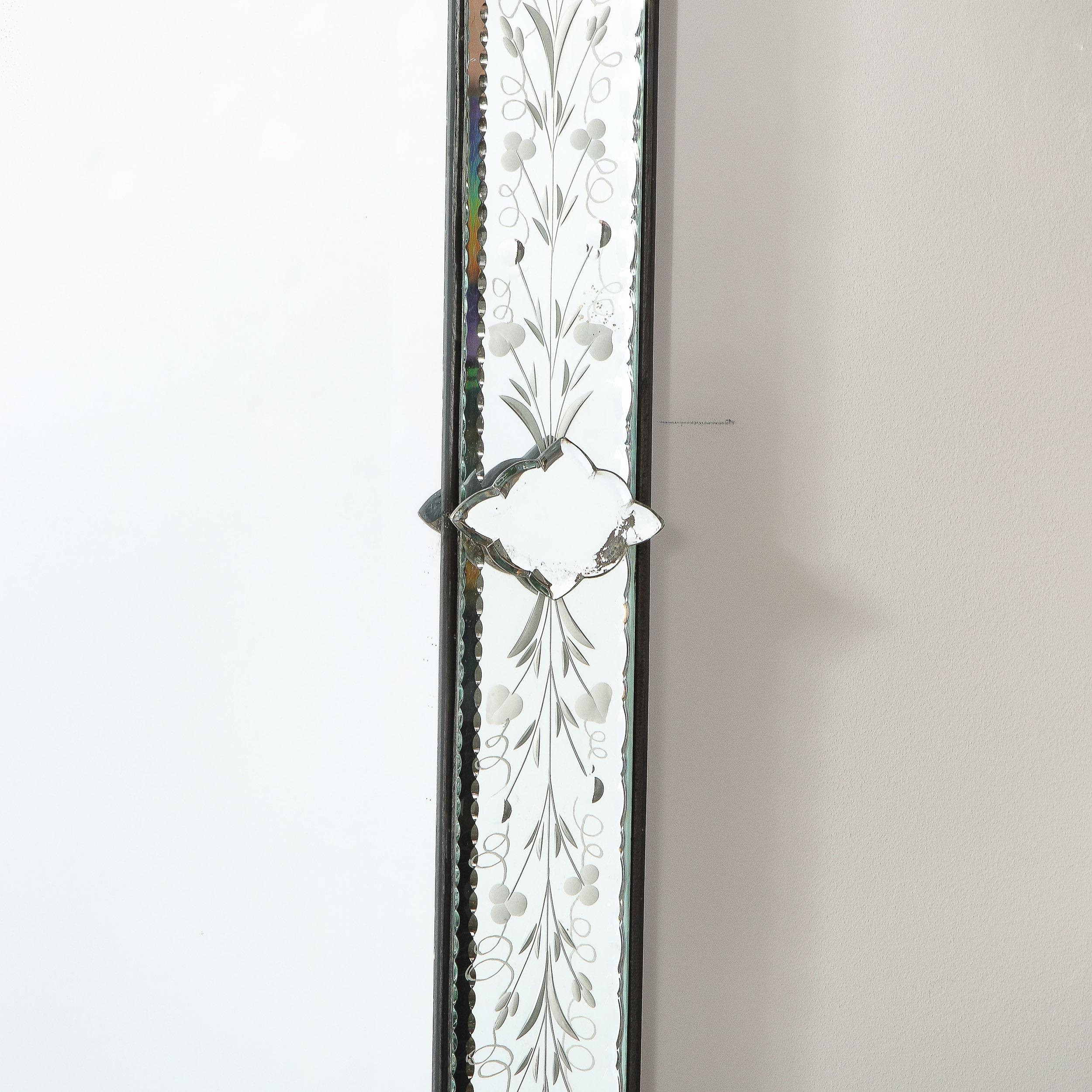 Mid-Century Modernist Veneitian Mirror, Chain Beveled and Reverse Etched In Excellent Condition In New York, NY