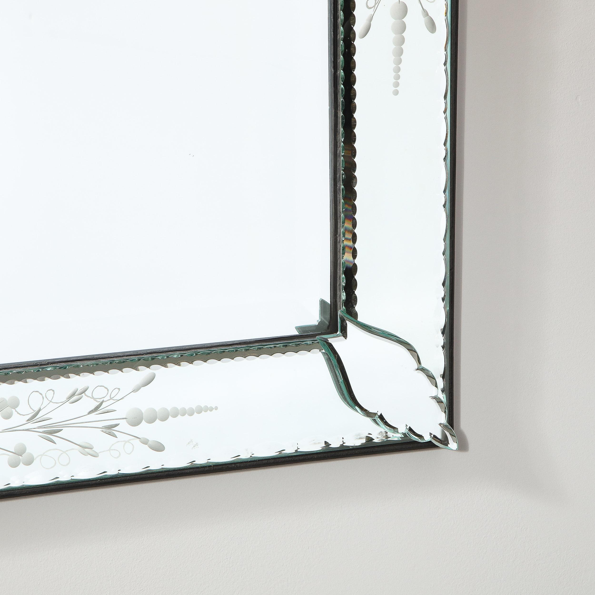 Mid-20th Century Mid-Century Modernist Veneitian Mirror, Chain Beveled and Reverse Etched