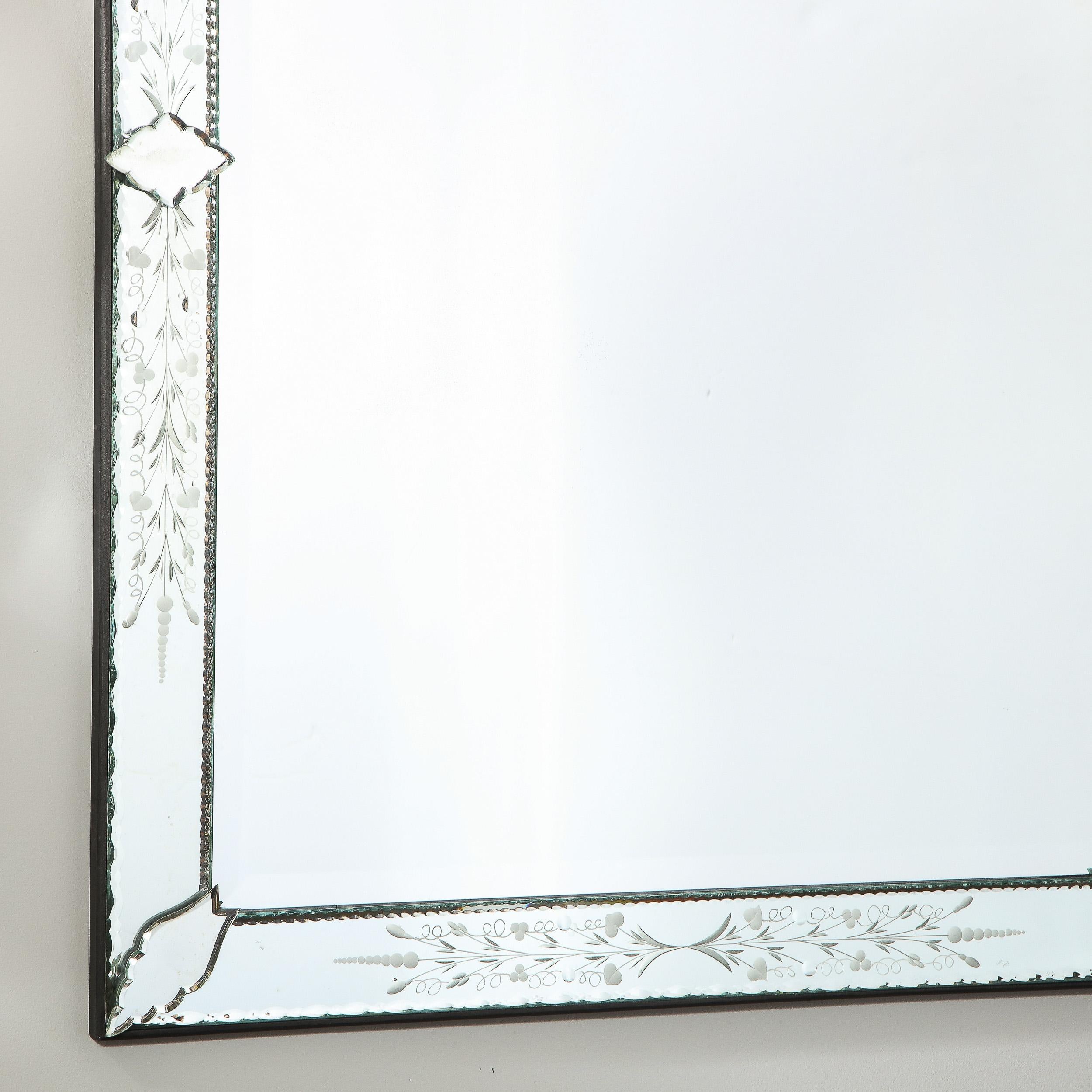 Mid-Century Modernist Veneitian Mirror, Chain Beveled and Reverse Etched 1