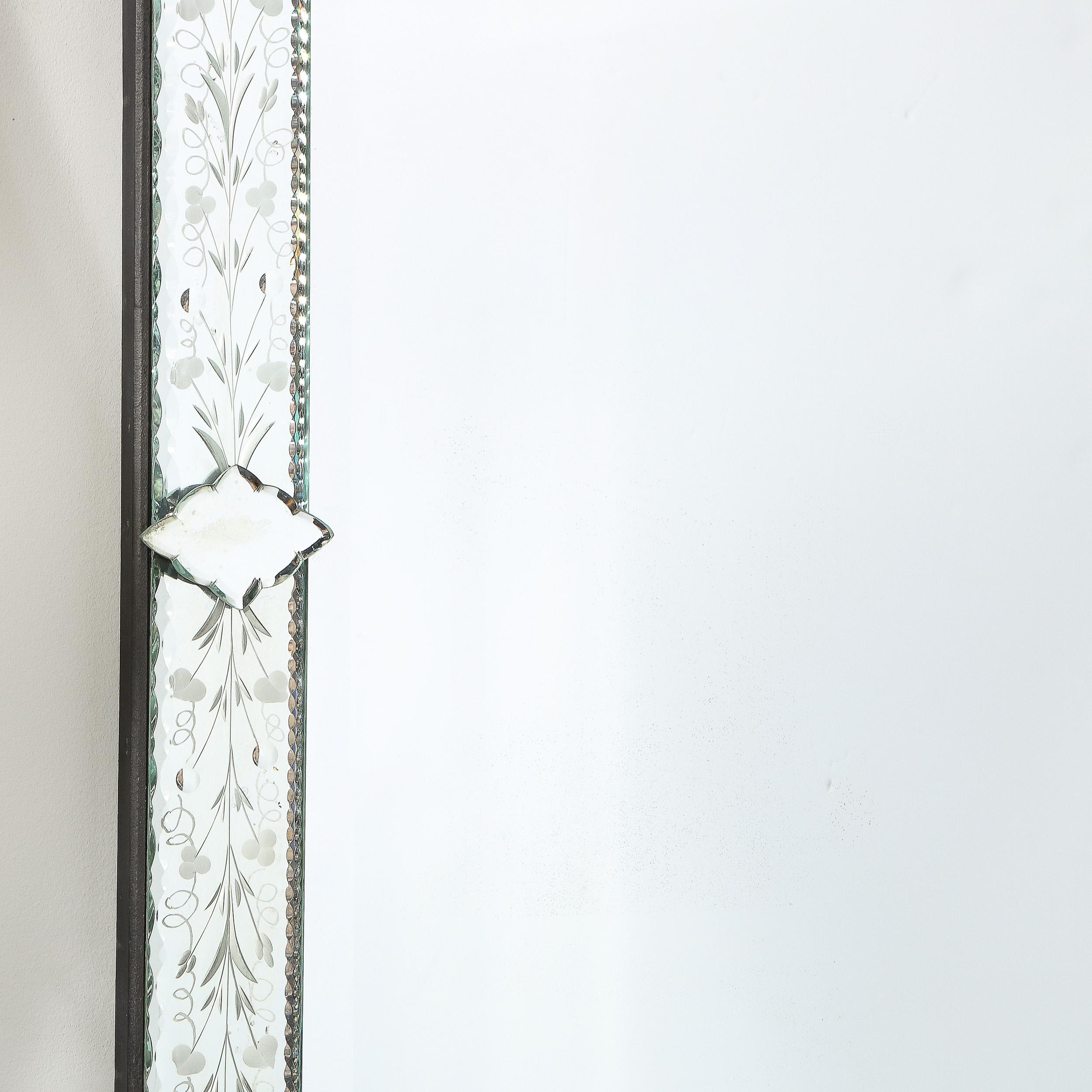 Mid-Century Modernist Veneitian Mirror, Chain Beveled and Reverse Etched 2