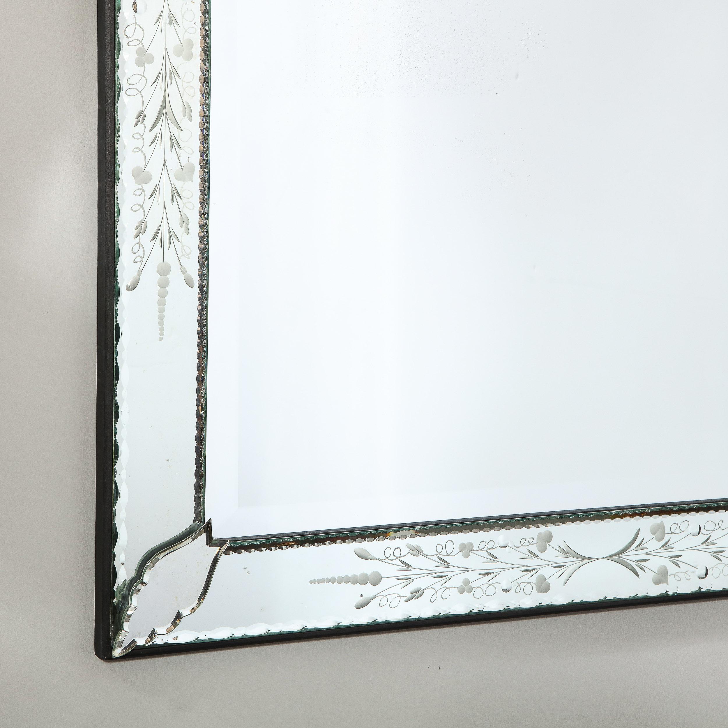 Mid-Century Modernist Veneitian Mirror, Chain Beveled and Reverse Etched 3