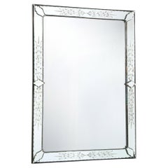Mid-Century Modernist Veneitian Mirror, Chain Beveled and Reverse Etched