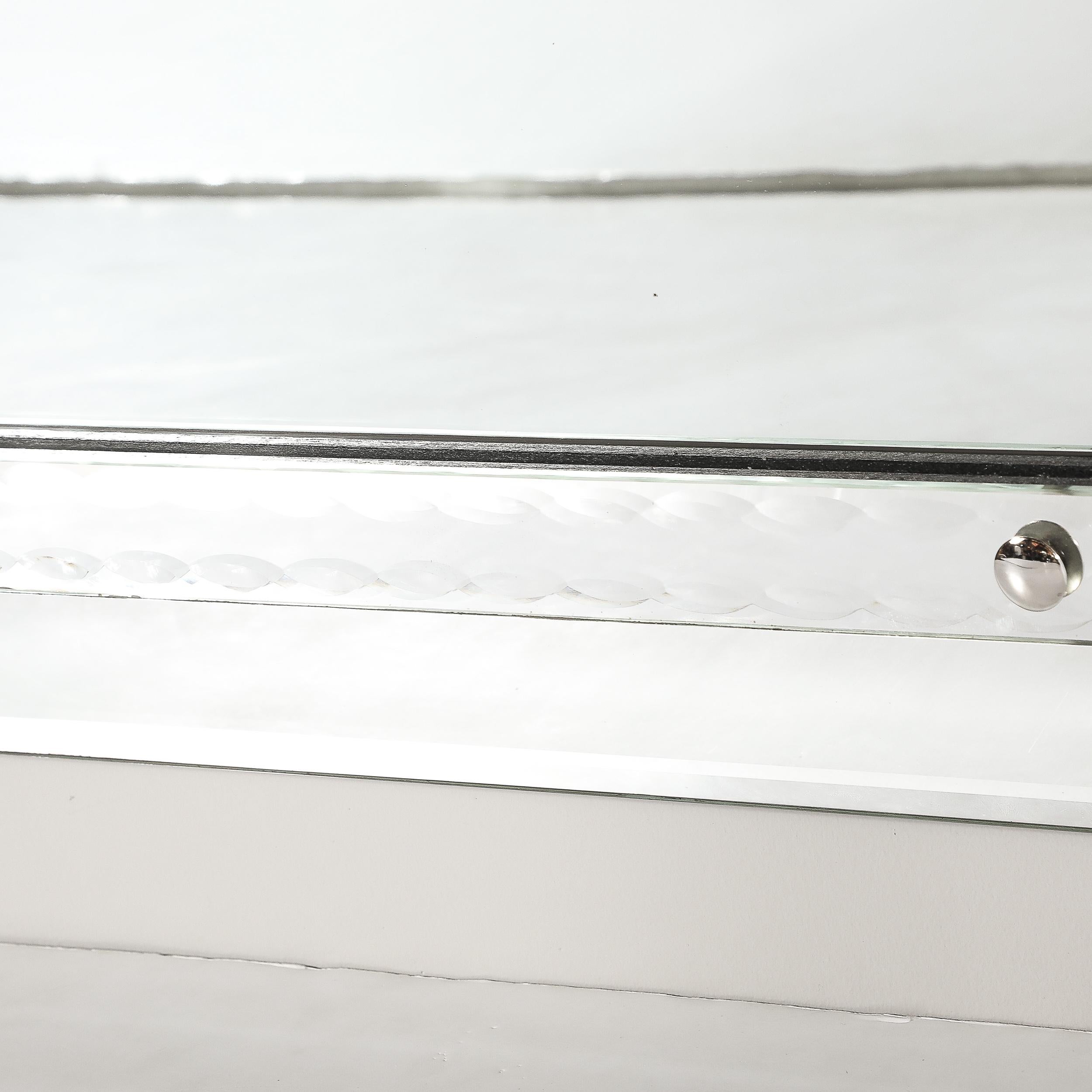 Mid-Century Modernist Venetian Glass Mirror W/Raised Scalloped Border & Beveled For Sale 2
