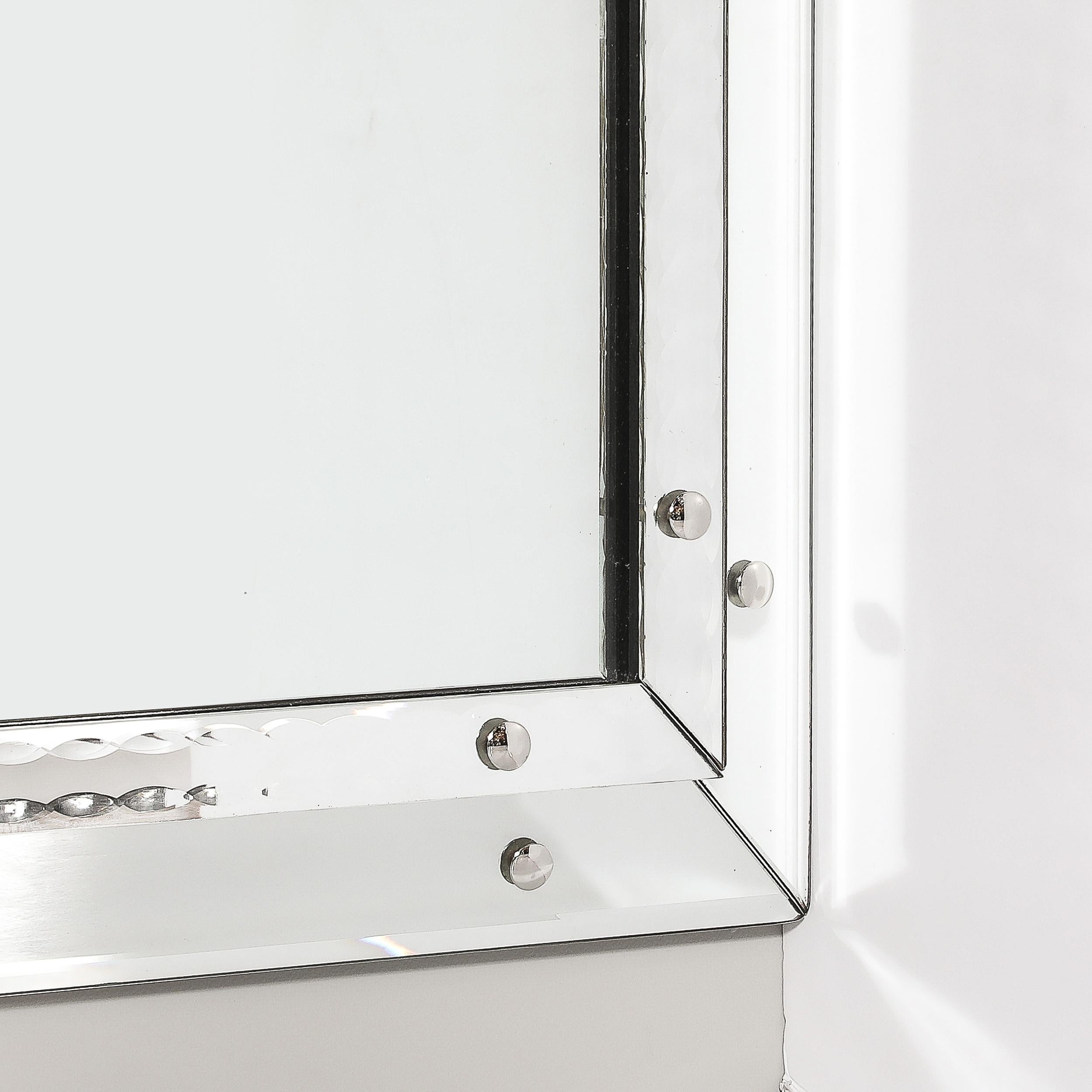 Mid-Century Modernist Venetian Glass Mirror W/Raised Scalloped Border & Beveled For Sale 3
