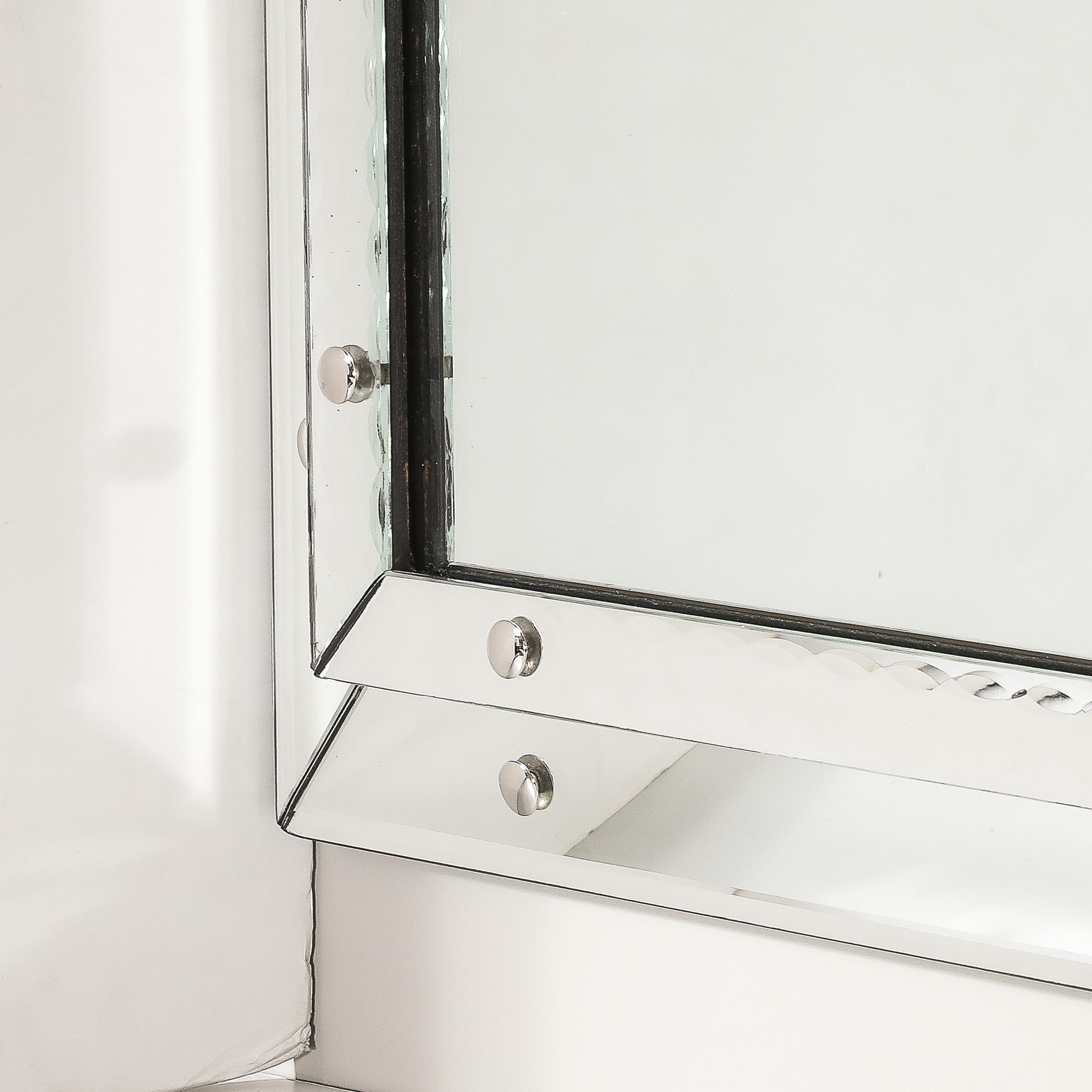 Mid-Century Modernist Venetian Glass Mirror W/Raised Scalloped Border & Beveled For Sale 4