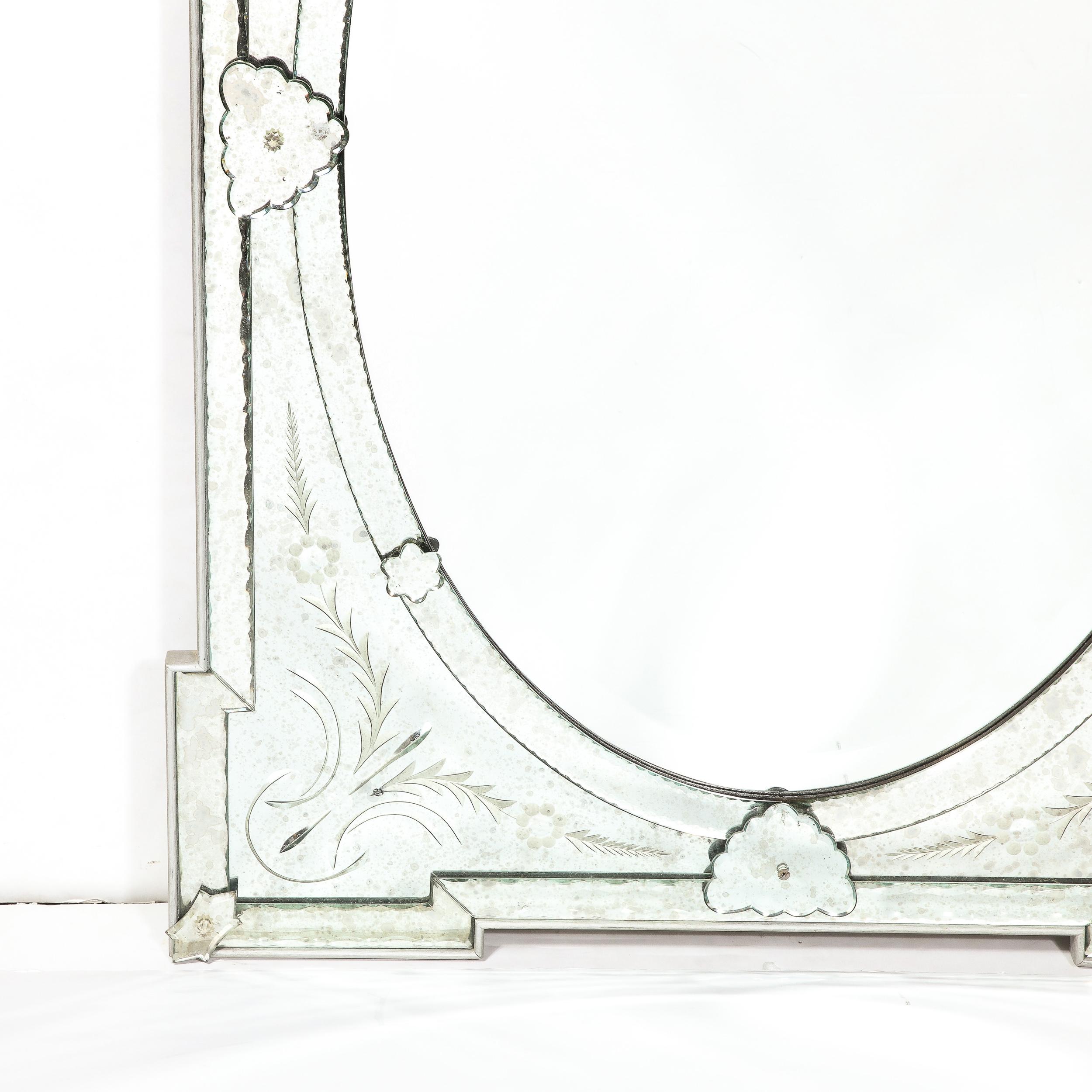 Mid-20th Century Mid-Century Modernist Venetian Glass Mirror w/ Reversed Etched & Beveled Details