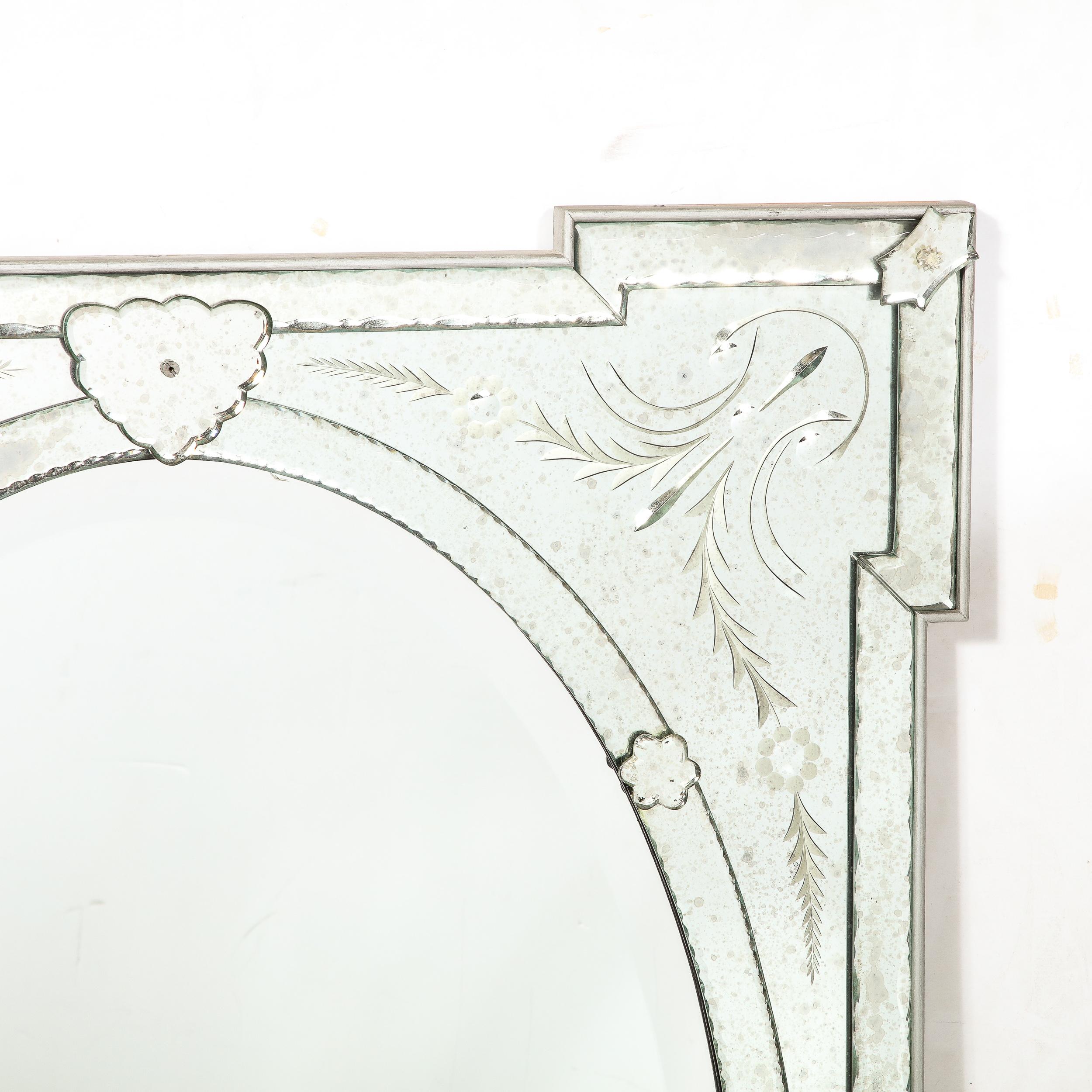 Mid-Century Modernist Venetian Glass Mirror w/ Reversed Etched & Beveled Details 3