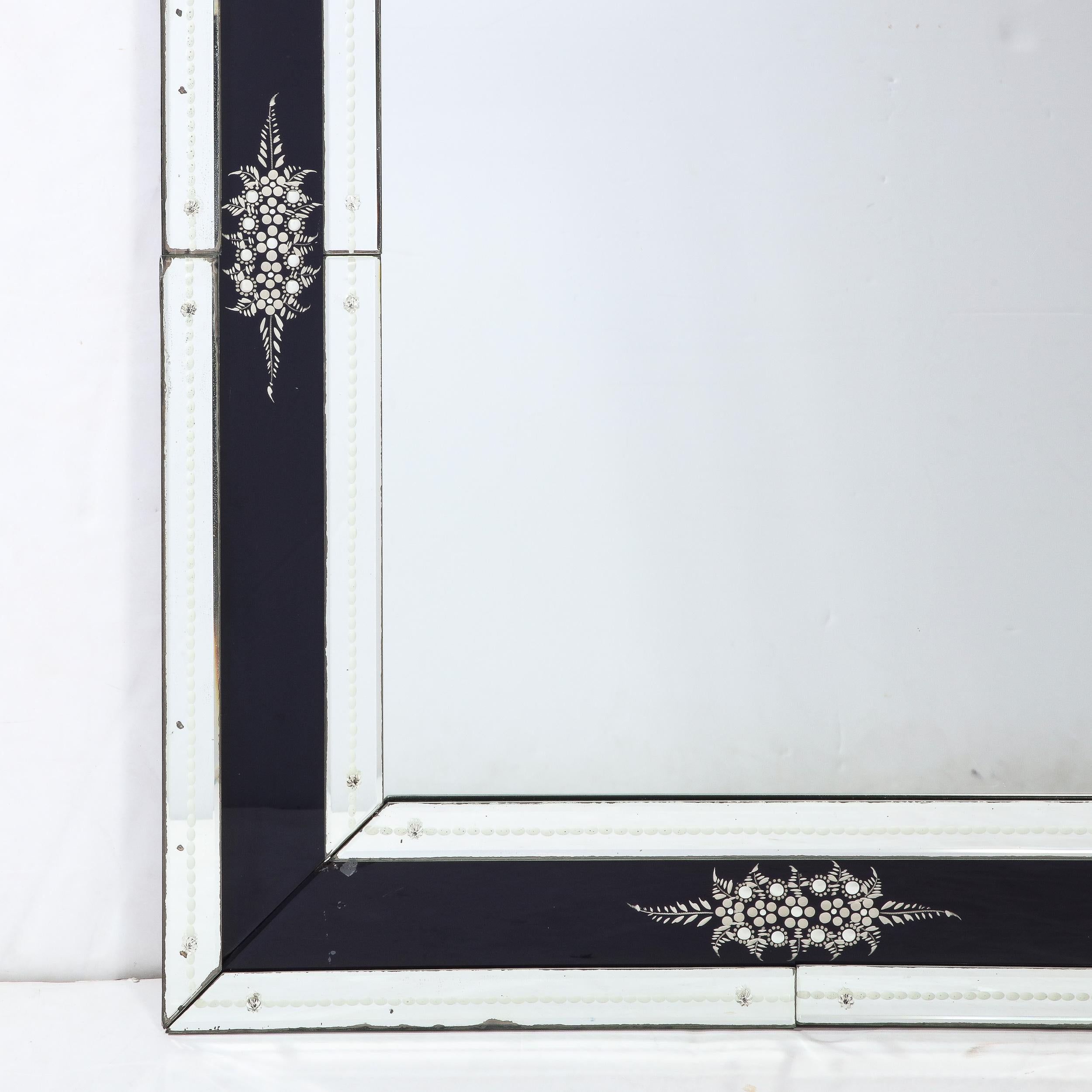 French Mid-Century Modernist Venetian Style Mirror with Reverse Etched Detailing  For Sale