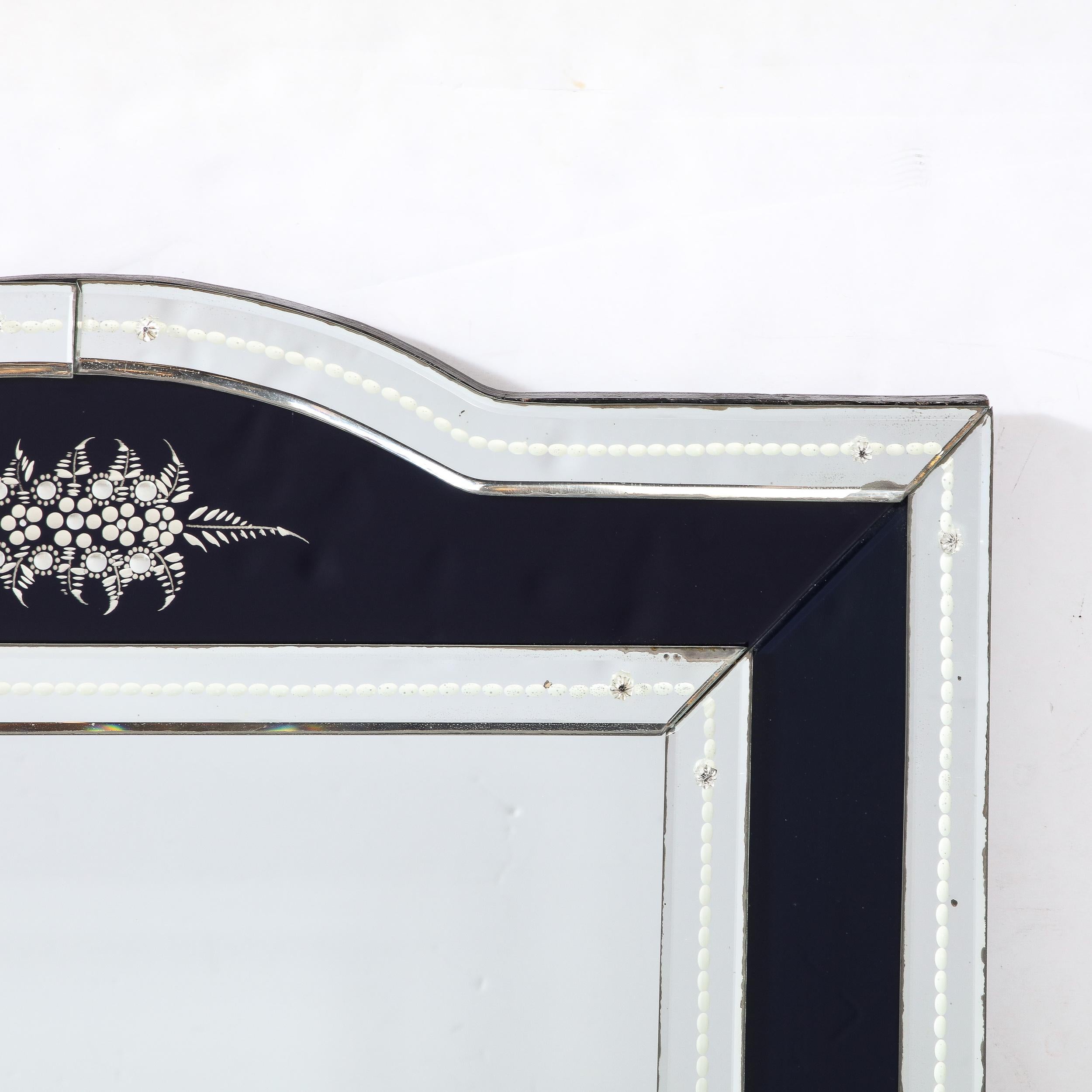 Mid-Century Modernist Venetian Style Mirror with Reverse Etched Detailing  For Sale 3