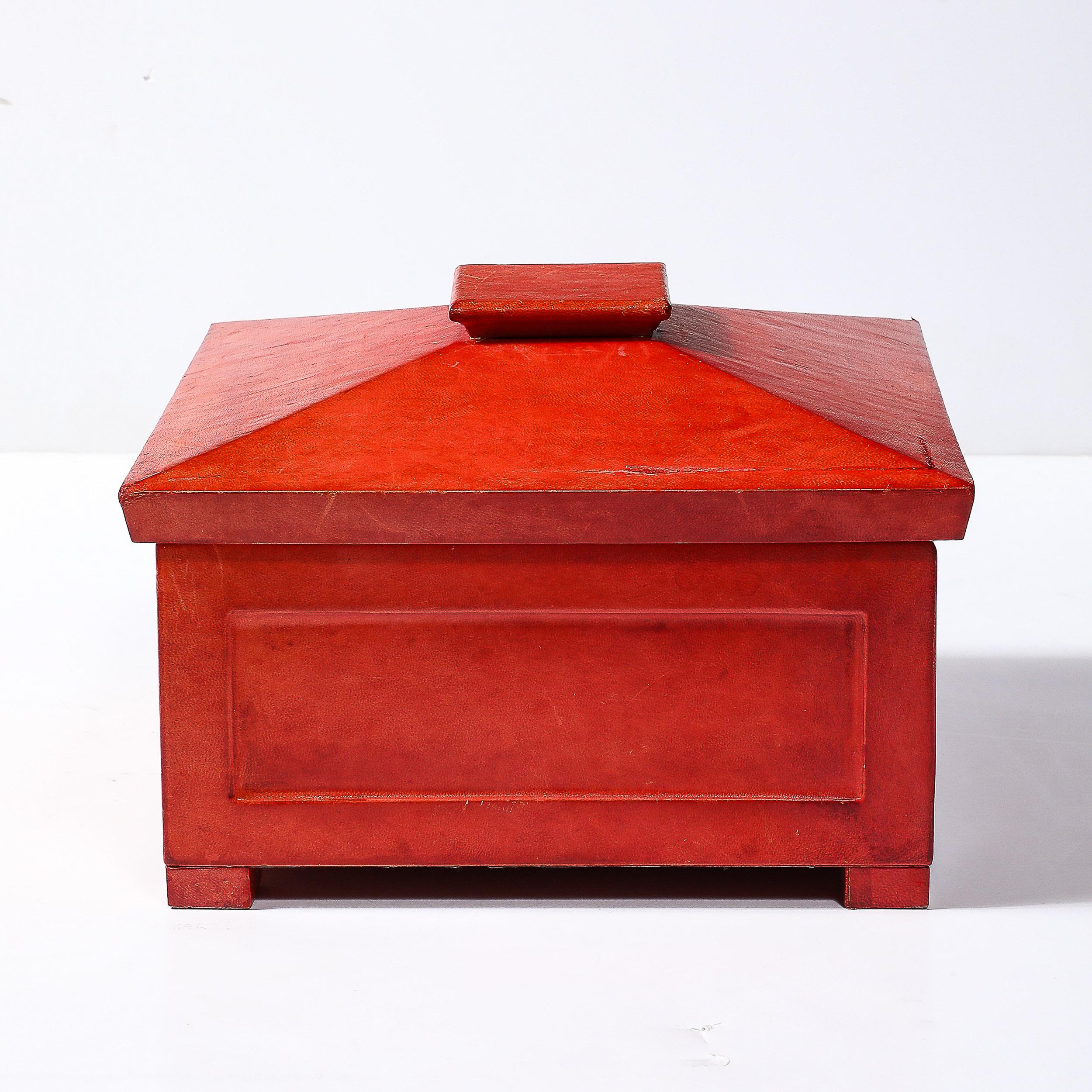 Caja modernista de mediados de siglo de piel de cabra lacada en rojo bermellón de Karl Springer Estadounidense en venta