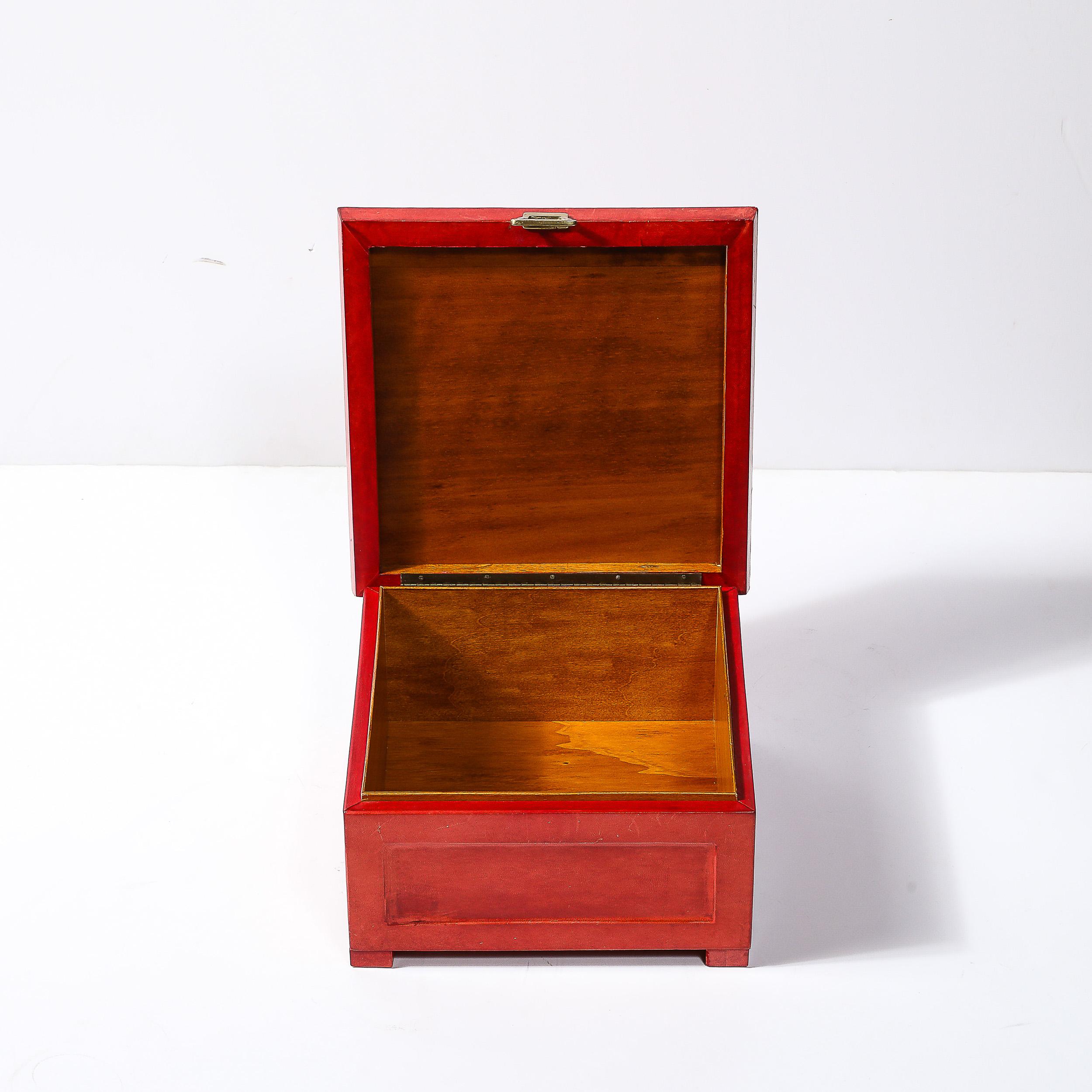 Caja modernista de mediados de siglo de piel de cabra lacada en rojo bermellón de Karl Springer en venta 1
