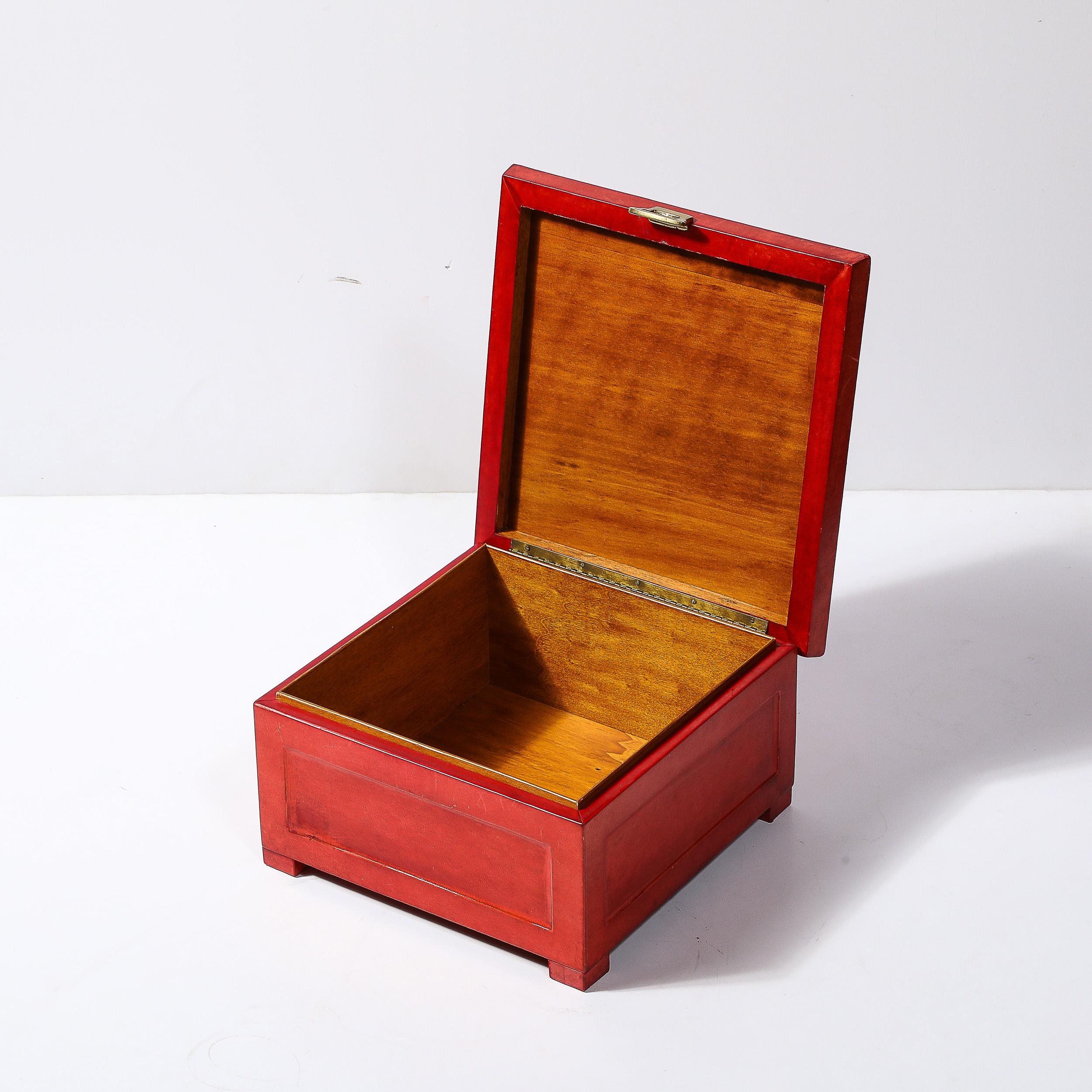 Caja modernista de mediados de siglo de piel de cabra lacada en rojo bermellón de Karl Springer en venta 2